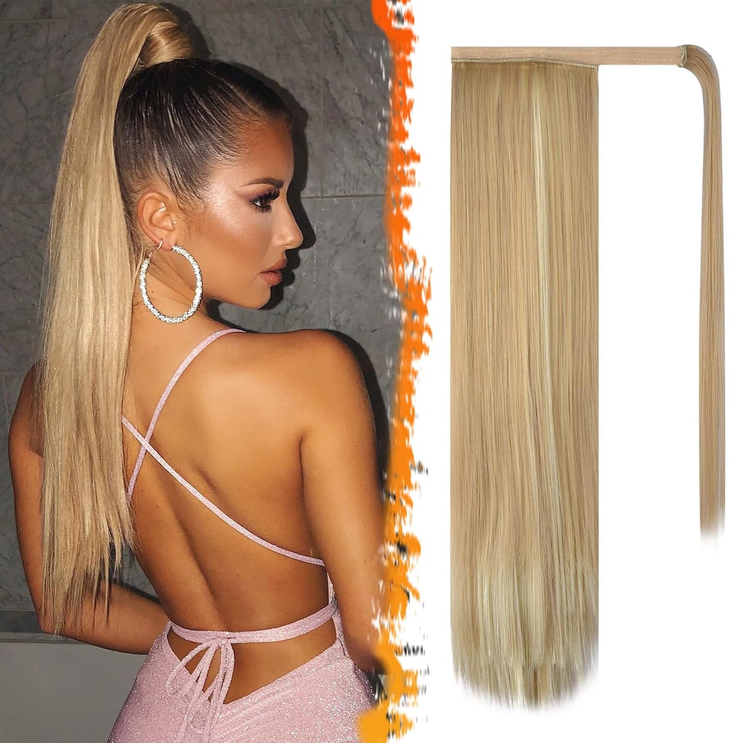 Dark Brown Straight Ponytail Extension - 28 Inch Clip-In Hairpiece for Women | Synthetic Wrap Around Style