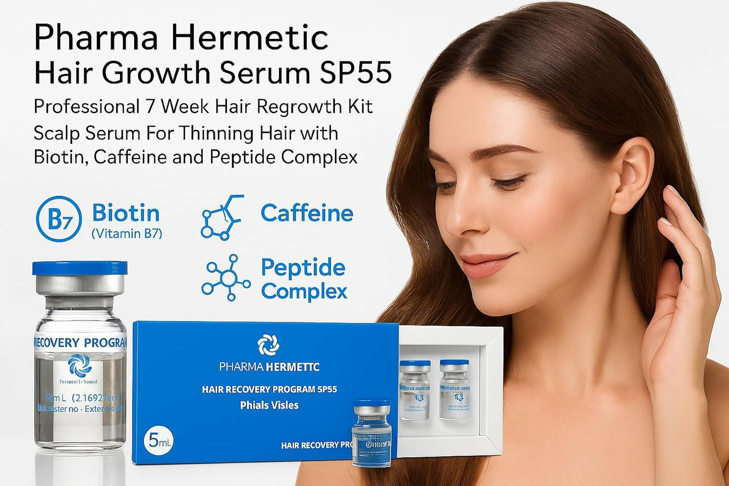 Hair Growth Serum | 7-Week Regrowth Kit with Biotin, Caffeine & Peptides for Thinning Hair - 5x5mL