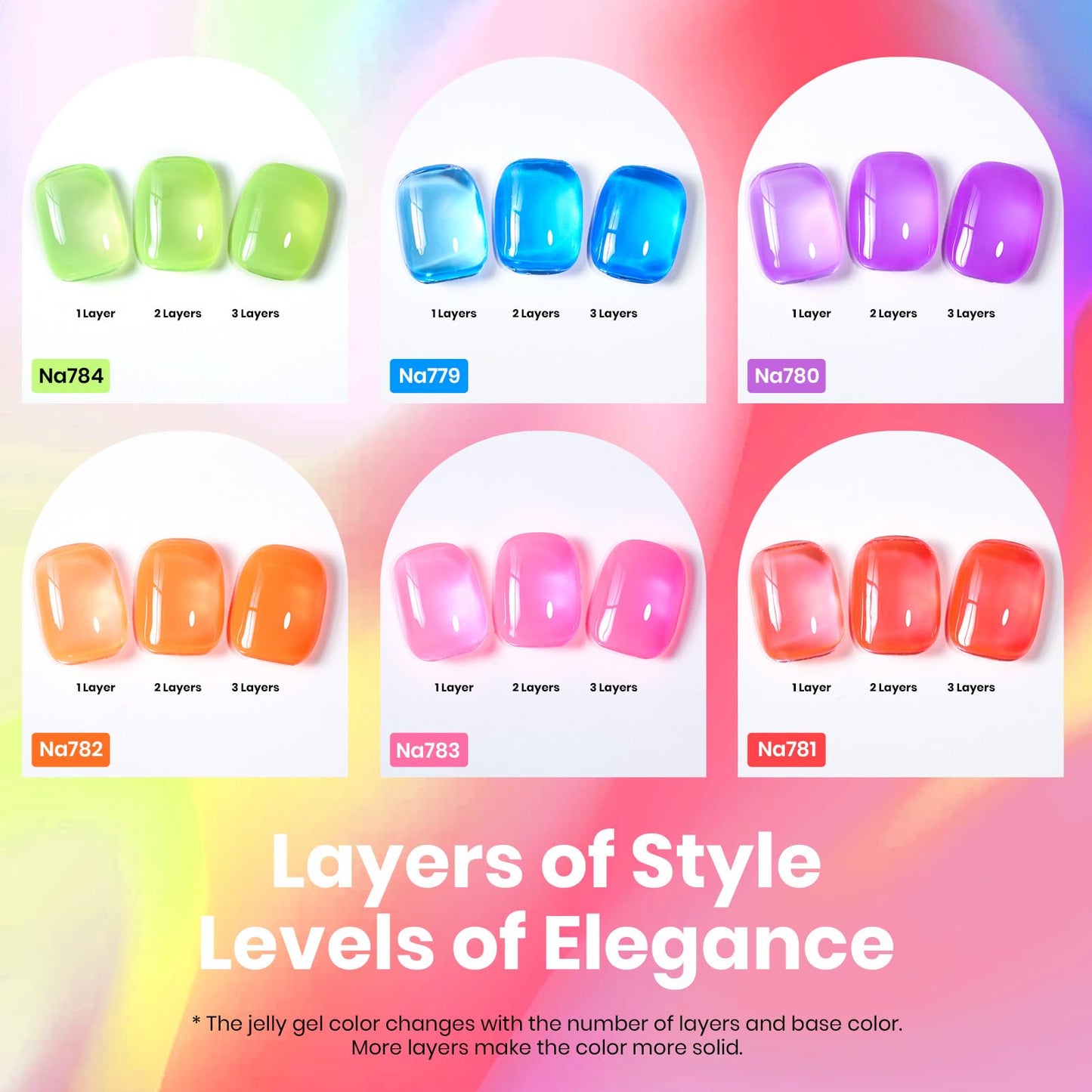 Beetles Jelly Gel Polish Set, 6 Colors 15ML Full Size HEMA-Free Neon Gel