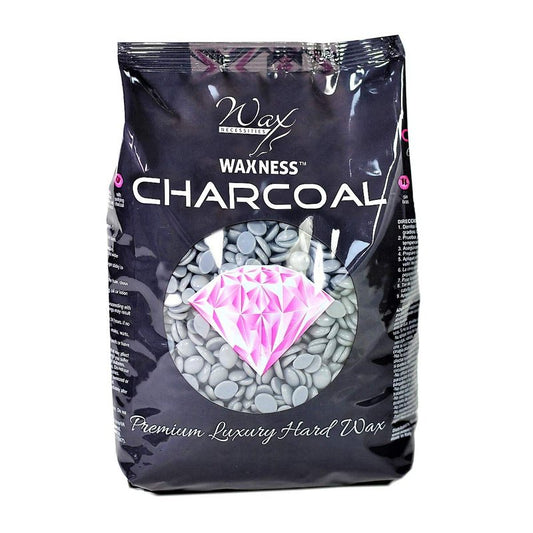 Waxness Charcoal Hard Wax Beads 1.1 lb (500 g) – Premium Synthetic Rosin-Free Stripless Wax with Creamy Film Formula for Sensitive Areas, Professional Use – Made in Italy