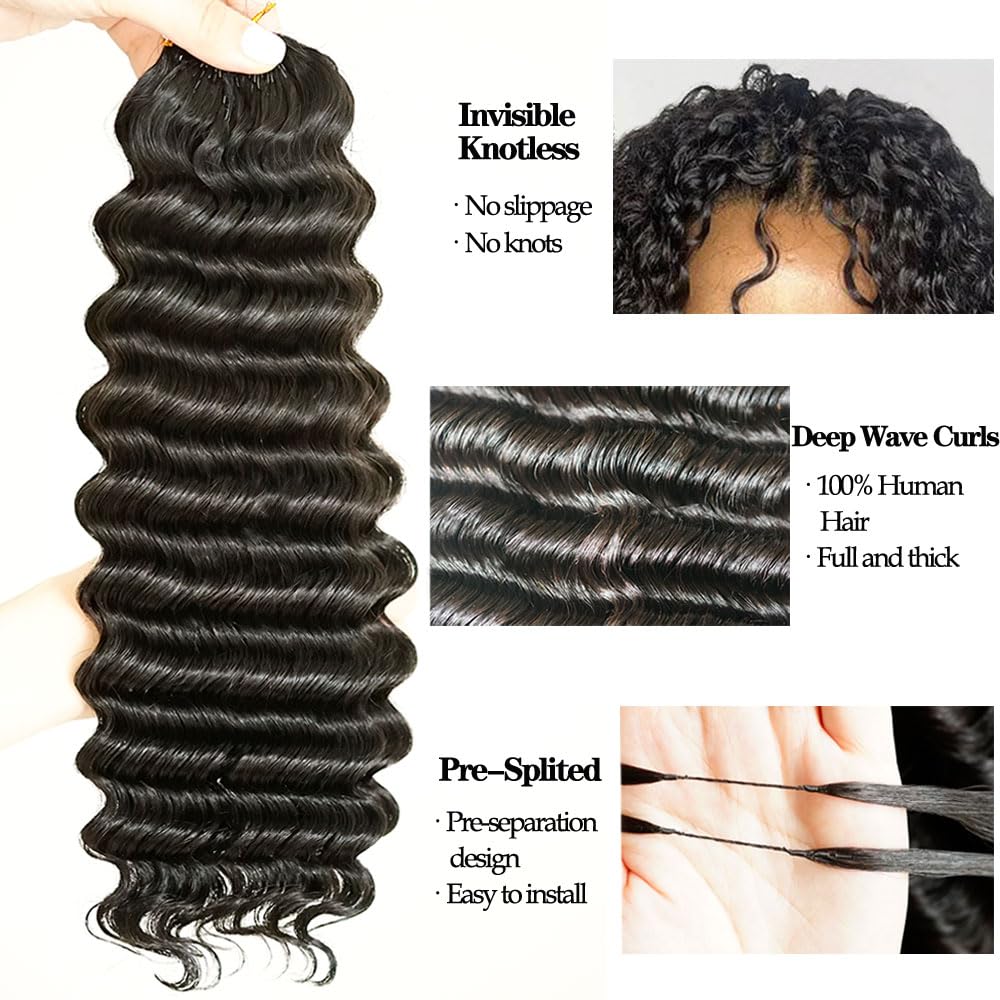 Deep Wave Curly Crochet Hair Extensions - Real Human Hair, Pre-Separated, 14 Inch, 120g | Reusable Micro Twists