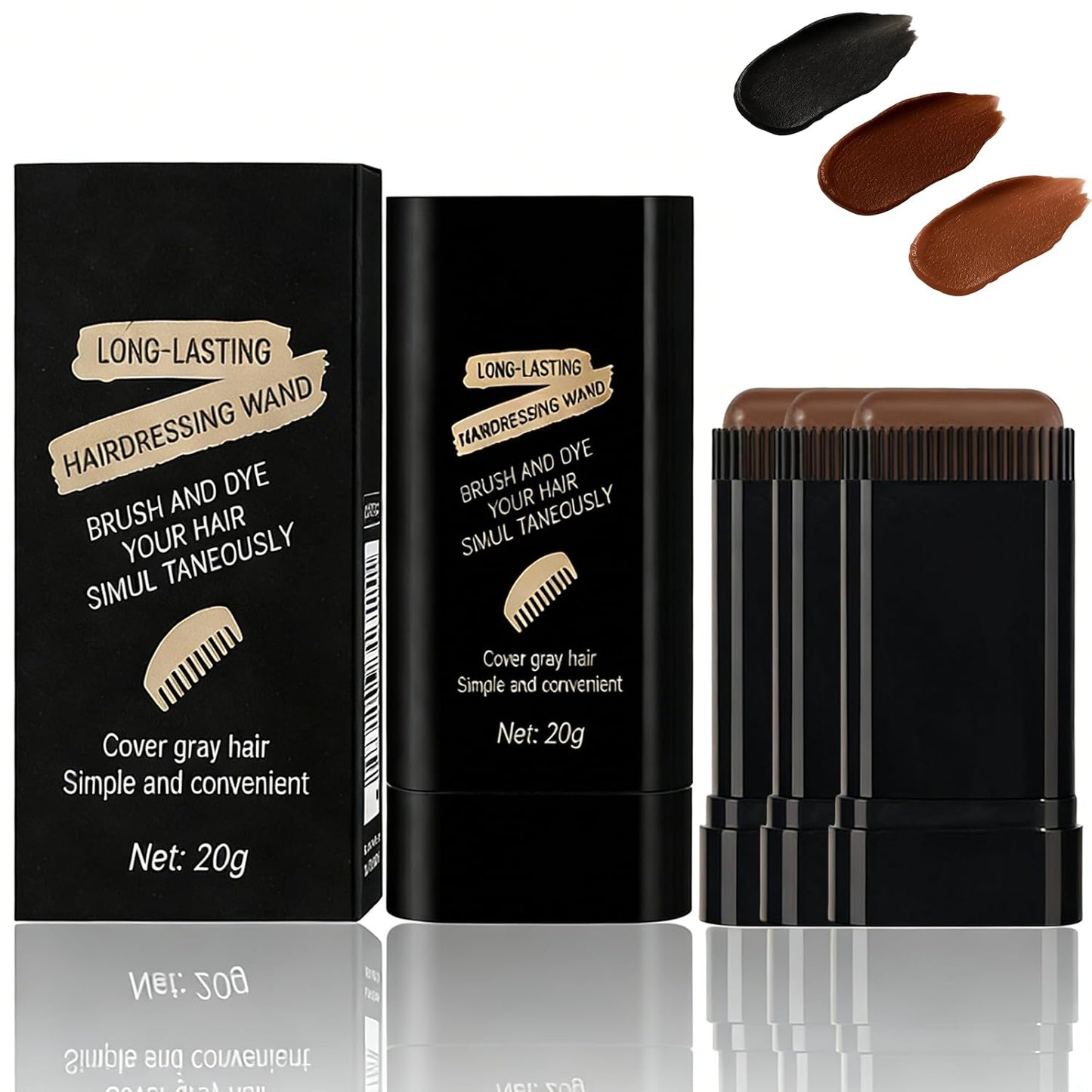 Glo7 Hair Dye Concealer Stick - Waterproof Gray Hair Cover-Up | Portable Temporary Color with Brush (Brownish Black & Coffee)
