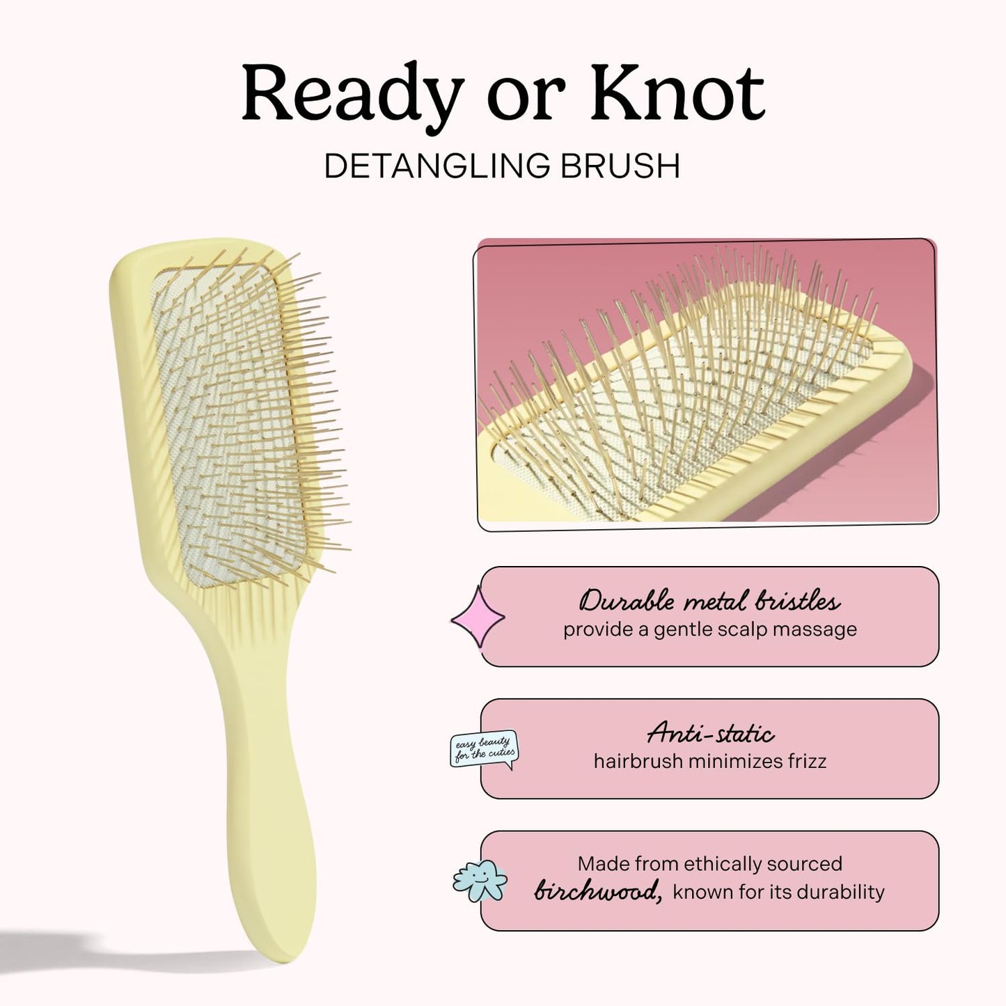 Mane Ready or Knot Detangling Curly Hair Brush - Anti-Static Metal Bristle Hair Brush for Straightening, Smoothing & Fighting Frizz - Provides Scalp with a Gentle Massage