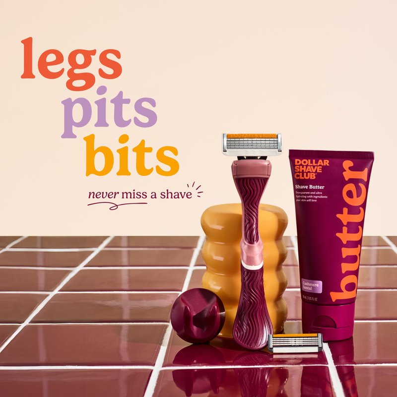 Dollar Shave Club For Women | 1 Maroon Handle, 4 Razor Refills, 1 Cashmere Santal Shave Butter, 1 Shower Hanger | Razors for Women, Womens Razors, Womens Shave Cream