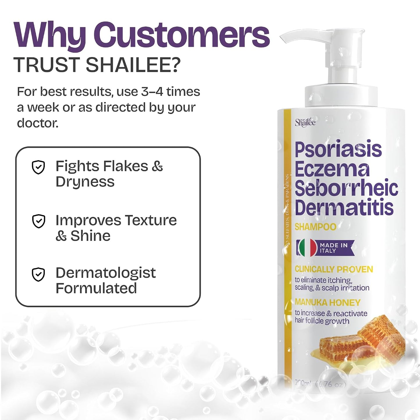 Psoriasis Shampoo - Antifungal Treatment for Eczema, Folliculitis & Seborrheic Dermatitis | Manuka Honey Formula