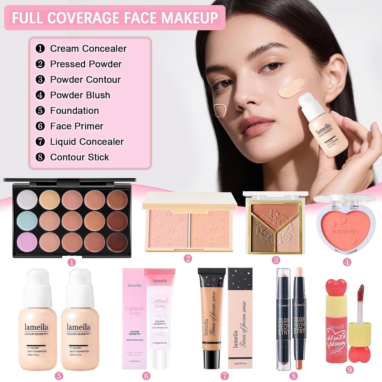 Complete Makeup Kit for Women | Essential Makeup Set with Eyeshadow, Foundation, Lipsticks & Brushes