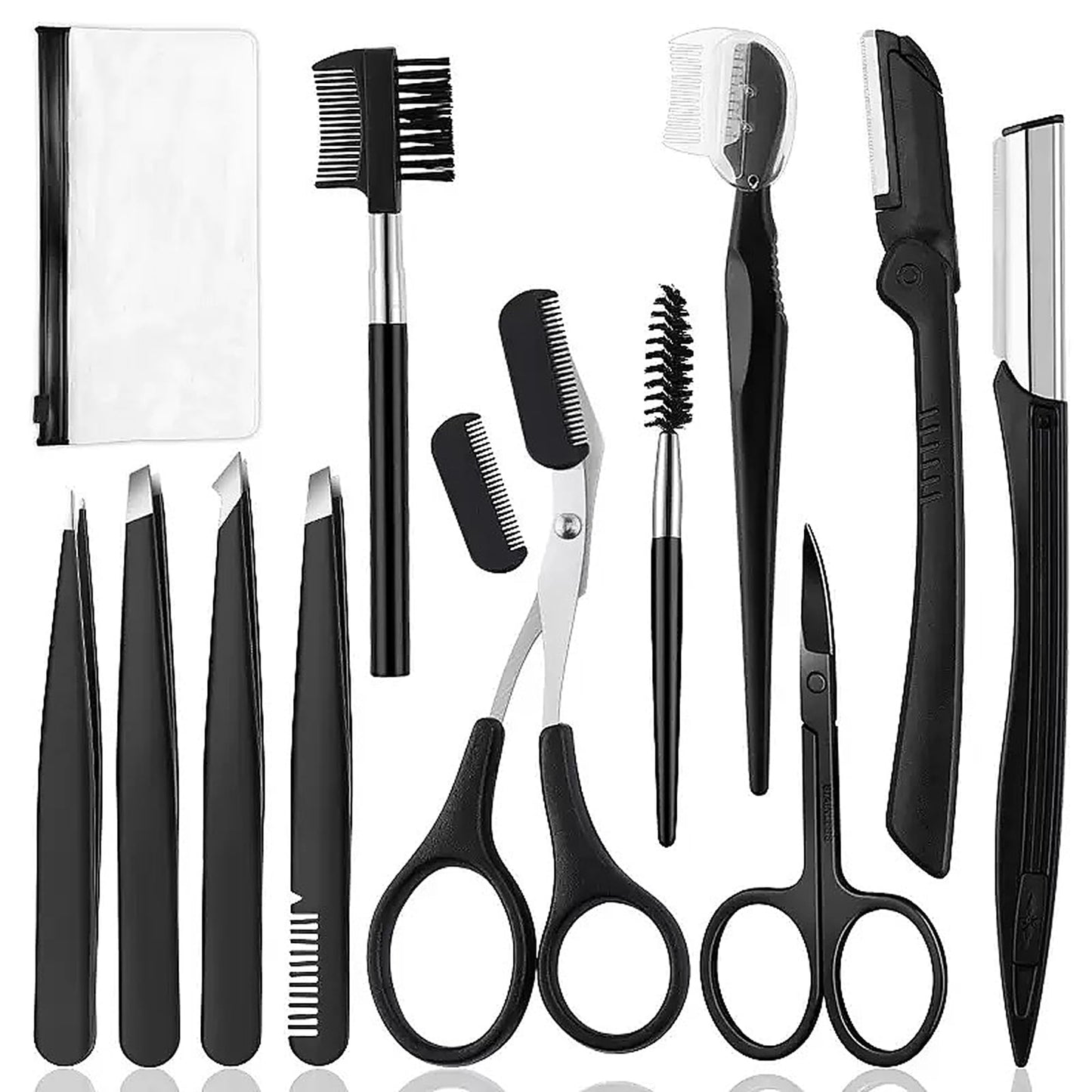 12PCS Eyebrow Trimmer Kit, Grooming Scissors, Face Razors,Eyelash Comb, Angled Brush, Brow Tweezers Set for Women