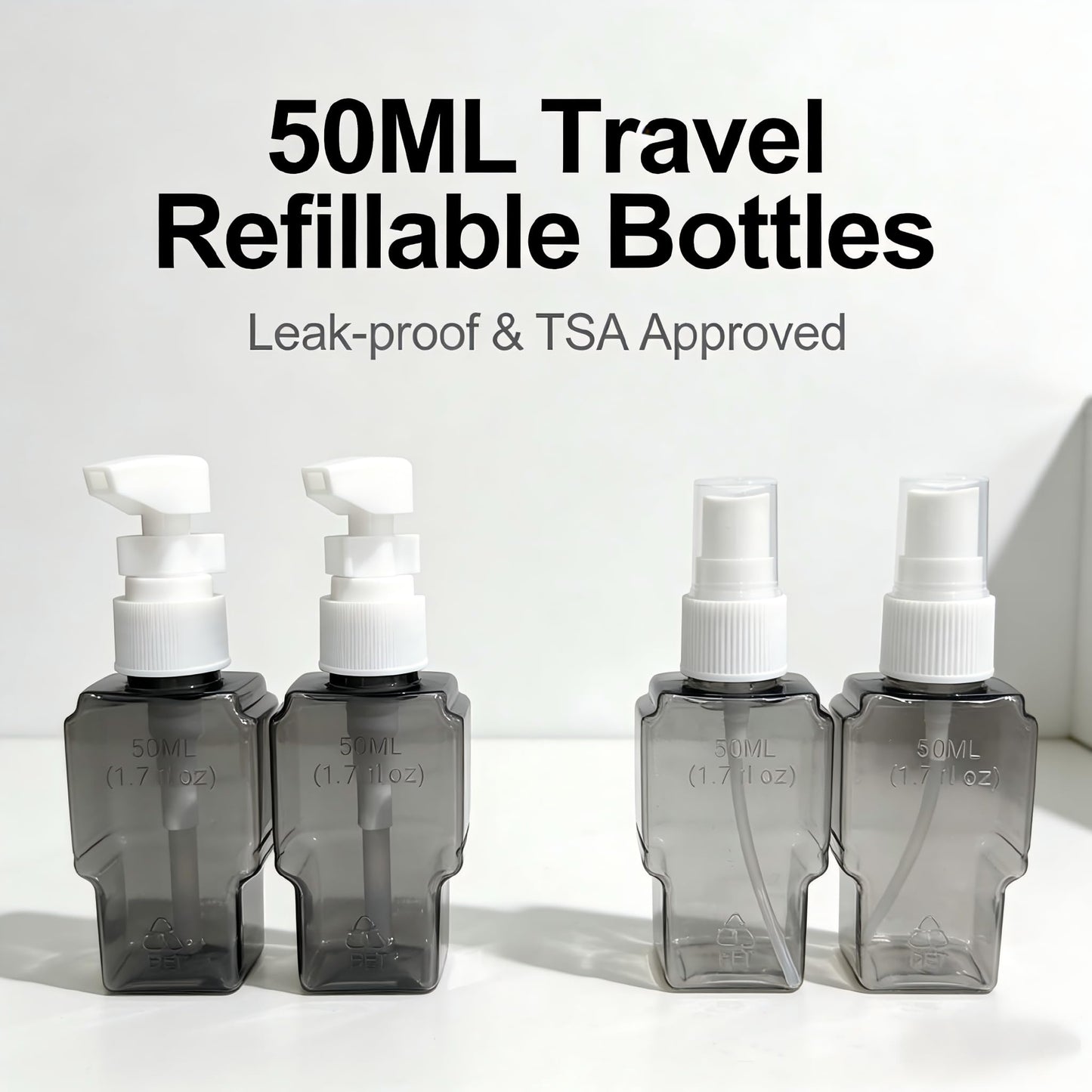 YIANCTRD Travel Bottles For Toiletries, 4 Pack 1.7oz Refillable Transparent Bottles With Label,Leak-Proof Silicone Shell Containers,for Shampoo,Lotion,CosmeticCreams(Gray)