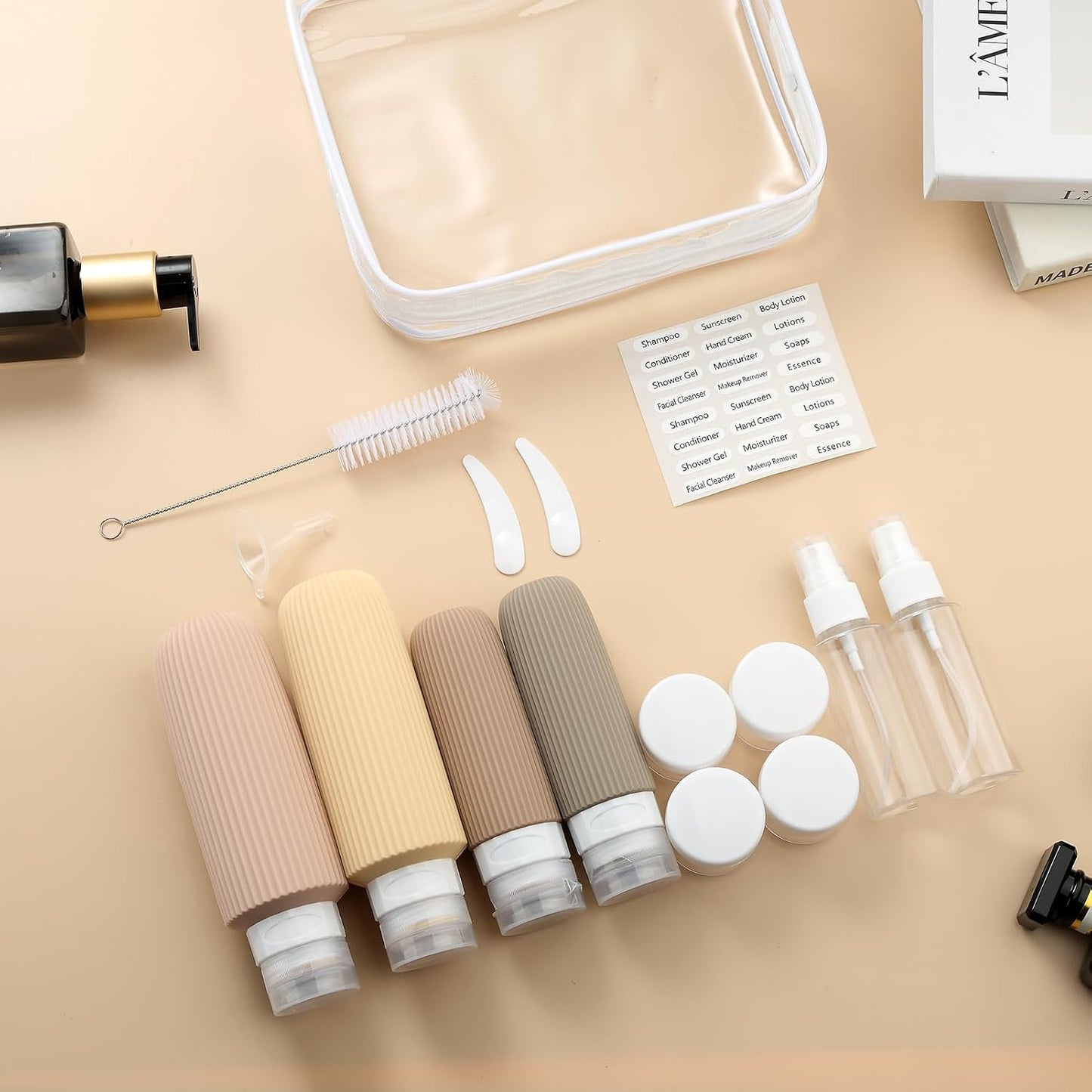 Travel Bottles for Toiletries - 16 Pack Silicone Containers | 6oz Leak-Proof Shampoo & Conditioner Set