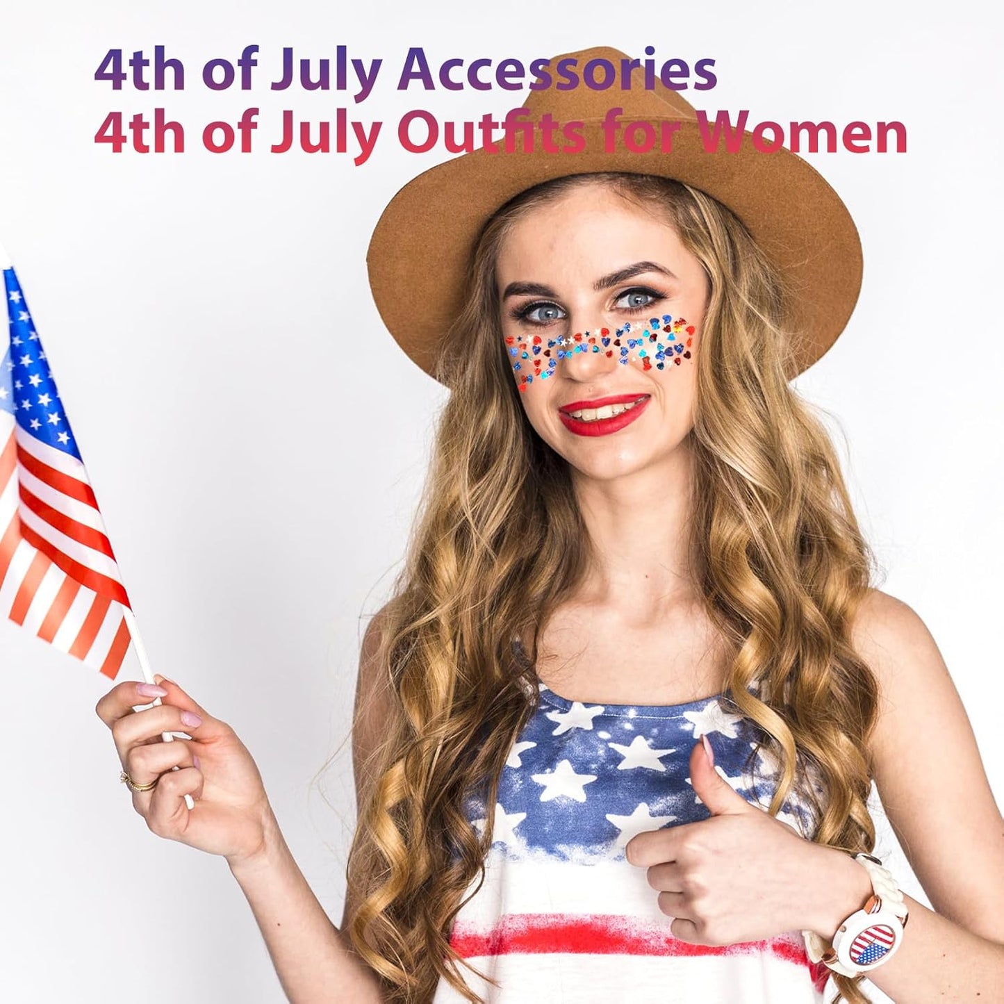 Red, White & Blue Face Glitter Stick - Patriotic USA Accessories for 4th of July | Heart & Star Sequins