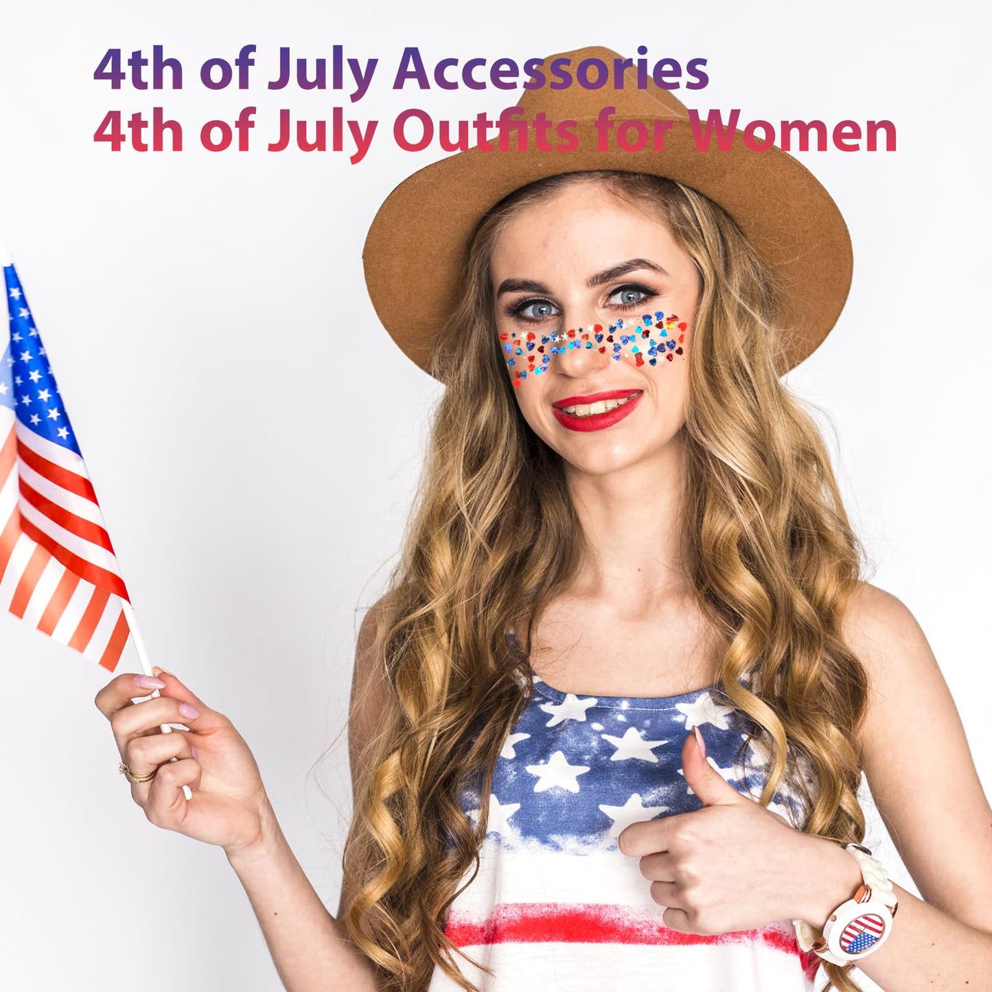 Mysense Red White and Blue Face Hair Body Glitter Stick with Heart & Star Sequins,4th of July Outfits for Women Kids,Patriotic USA Accessories for Independence Day Memorial Day 250 Anniversary