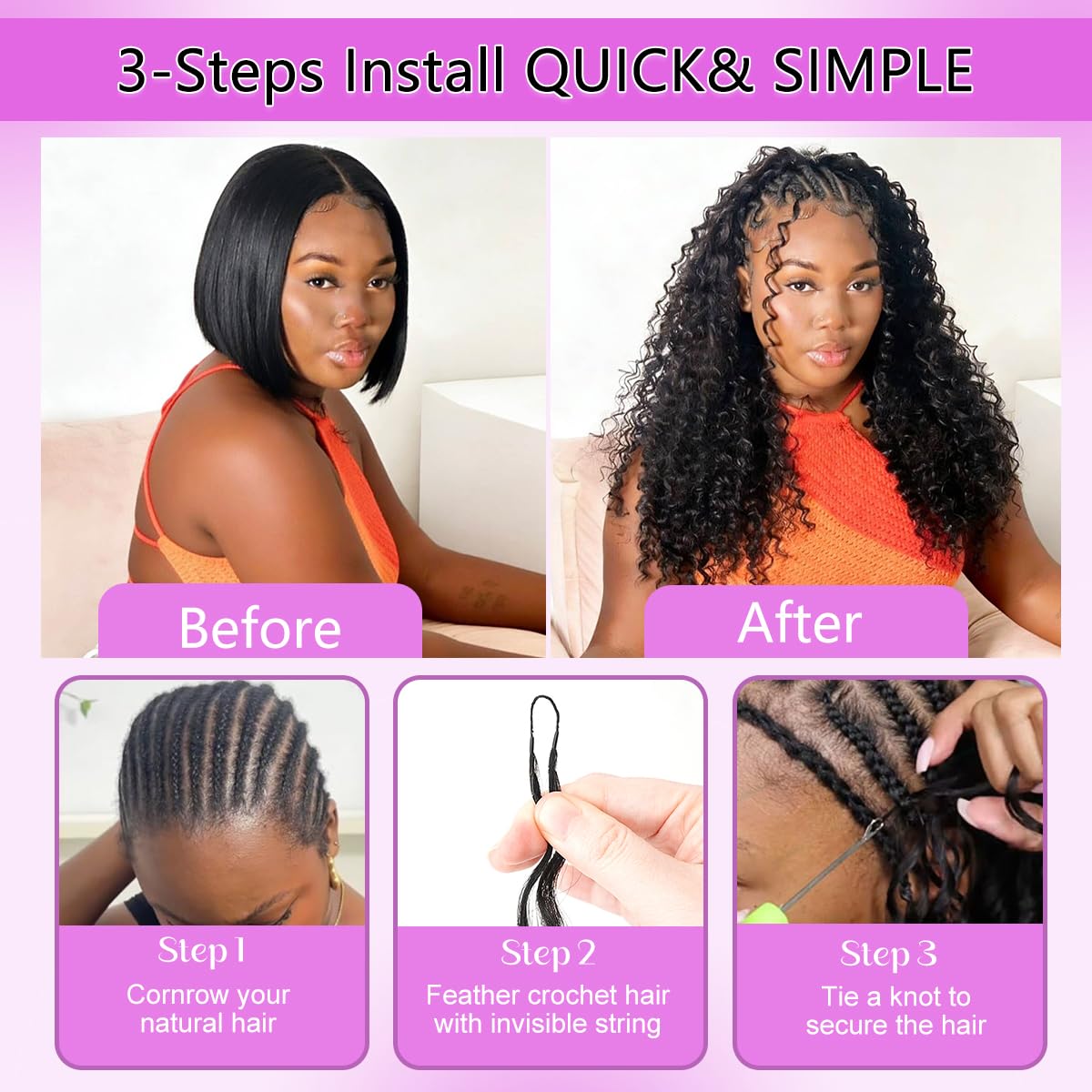 Human Crochet Hair for Black Women Deep Wave Crochet Human Hair Bundles 20 Inch 120g Pre-Separated Feather Crochet Human Hair Natural Black