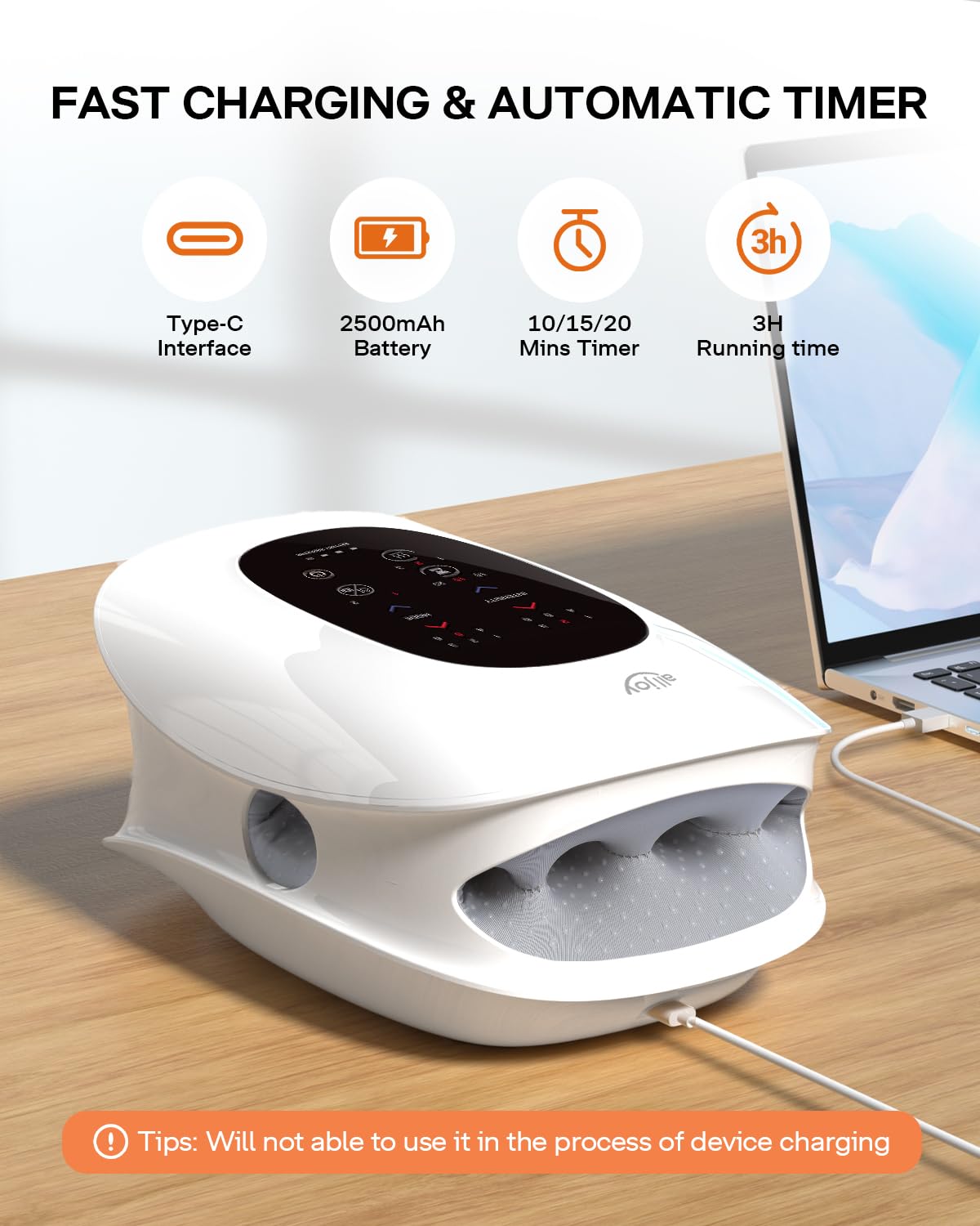 ALLJOY Hand Massager with Heat and Compression, Knuckle Stretching and Hand Massage, 6 Modes 6 Intensities 3 Heat for Arthritis and Carpal Tunnel Relief, Birthday Gifts for Women and Men(White)