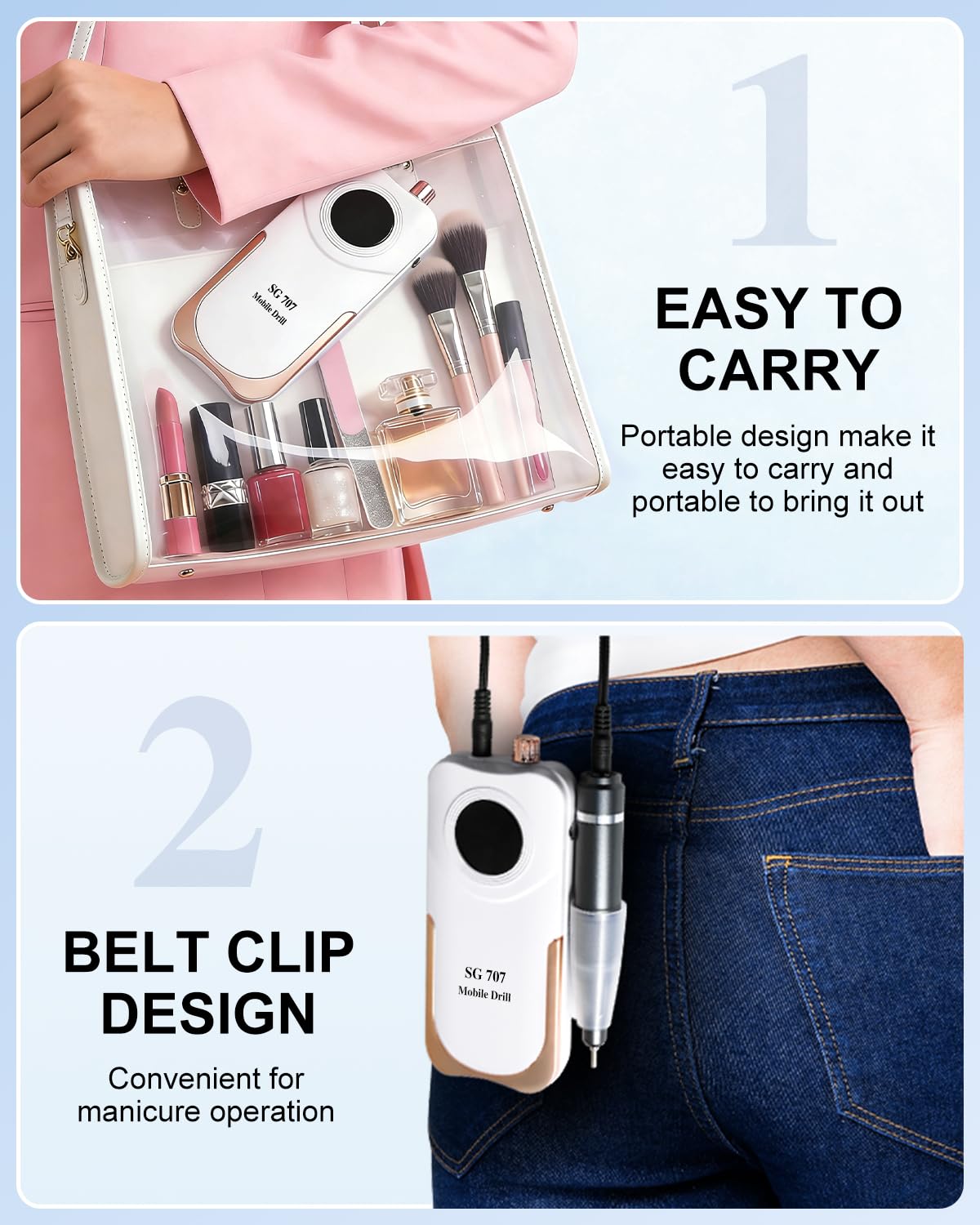 Moskany Professional Grade Electric Nail Drill Kit 35000RPM with 14PCS Bits White Portable Rechargeable Cordless File Machine for Acrylic Gel Powder Nails and Manicure Pedicure Toenail Tool Salon Set