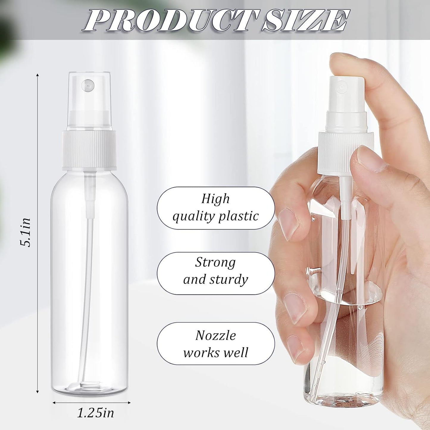 100 Pack 2 Oz Plastic Spray Bottles - Reusable Mini Travel Size Mist Sprayer for Essential Oils & Cleaning | Clear