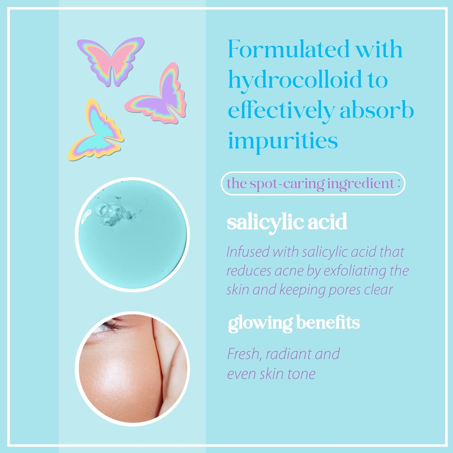 Hydrocolloid Pimple Patches - 96pc Blemish Patch Set with Salicylic Acid | Cute Butterfly Designs in Pink, Purple & Teal for Kids & Teens