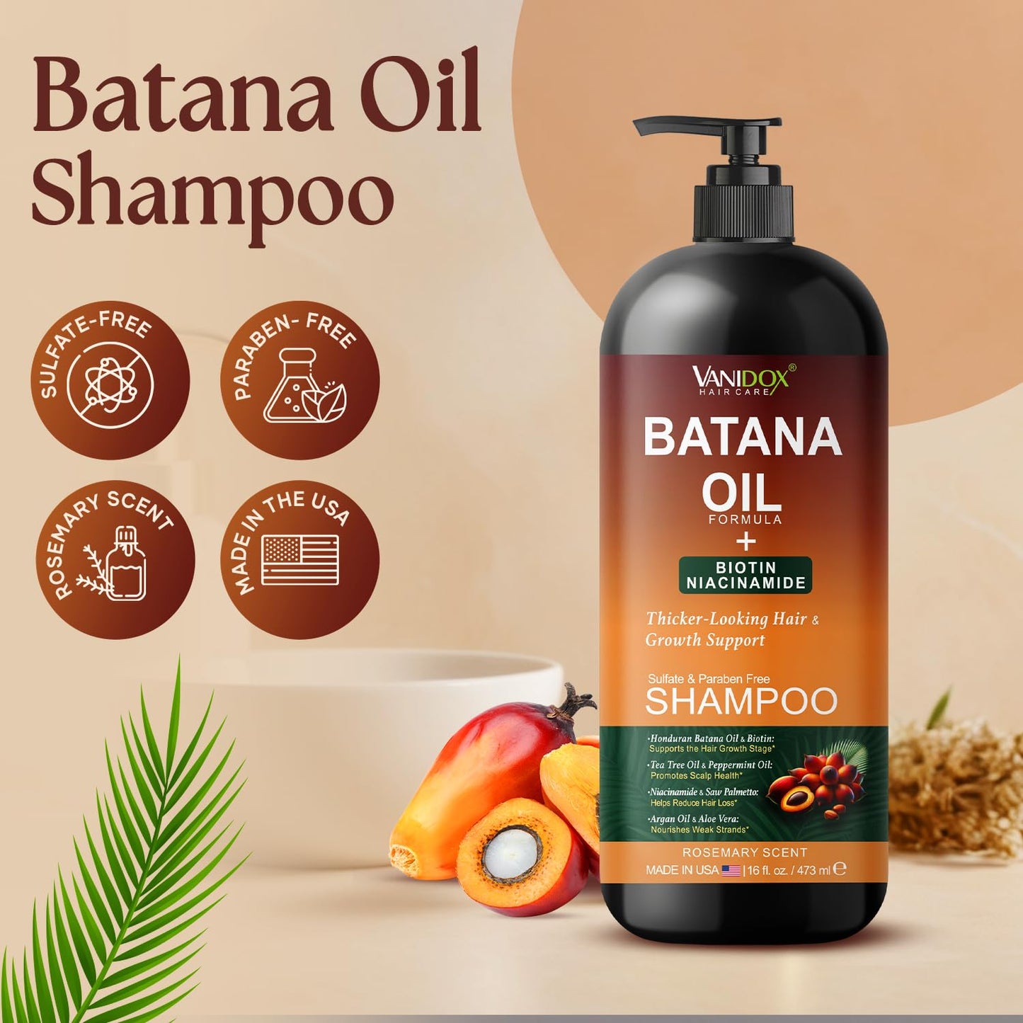 VANIDOX Batana Oil Shampoo, 16 fl oz