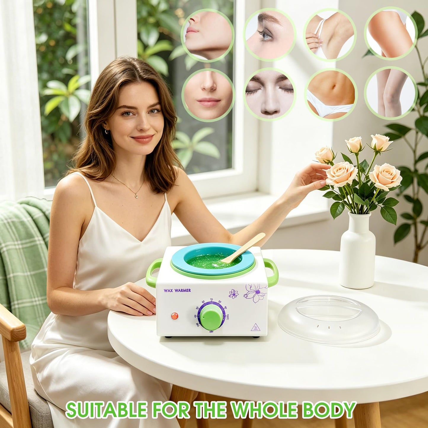 Wax Warmer for Hair Removal, Professional Waxing Heater Pot with Adjustable Temperature for Women Men, with 20 Wooden Wax Sticks(White-Single Pot)
