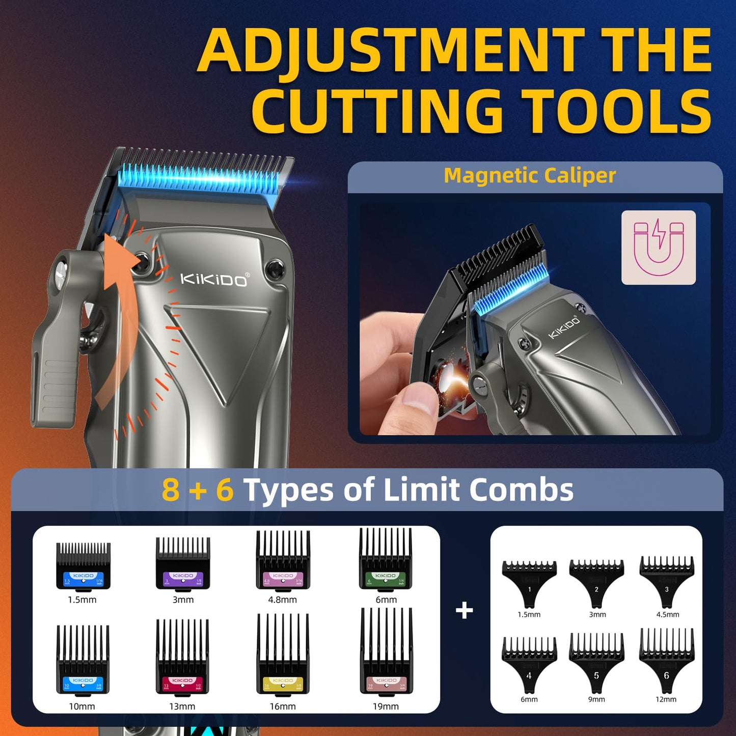 KIKIDO Professional Hair Clippers for Men, Professional Barber Clippers and Trimmer Set, Cordless Hair Clippers for Hair Cutting with Package Case, with Interchangeable Battery.
