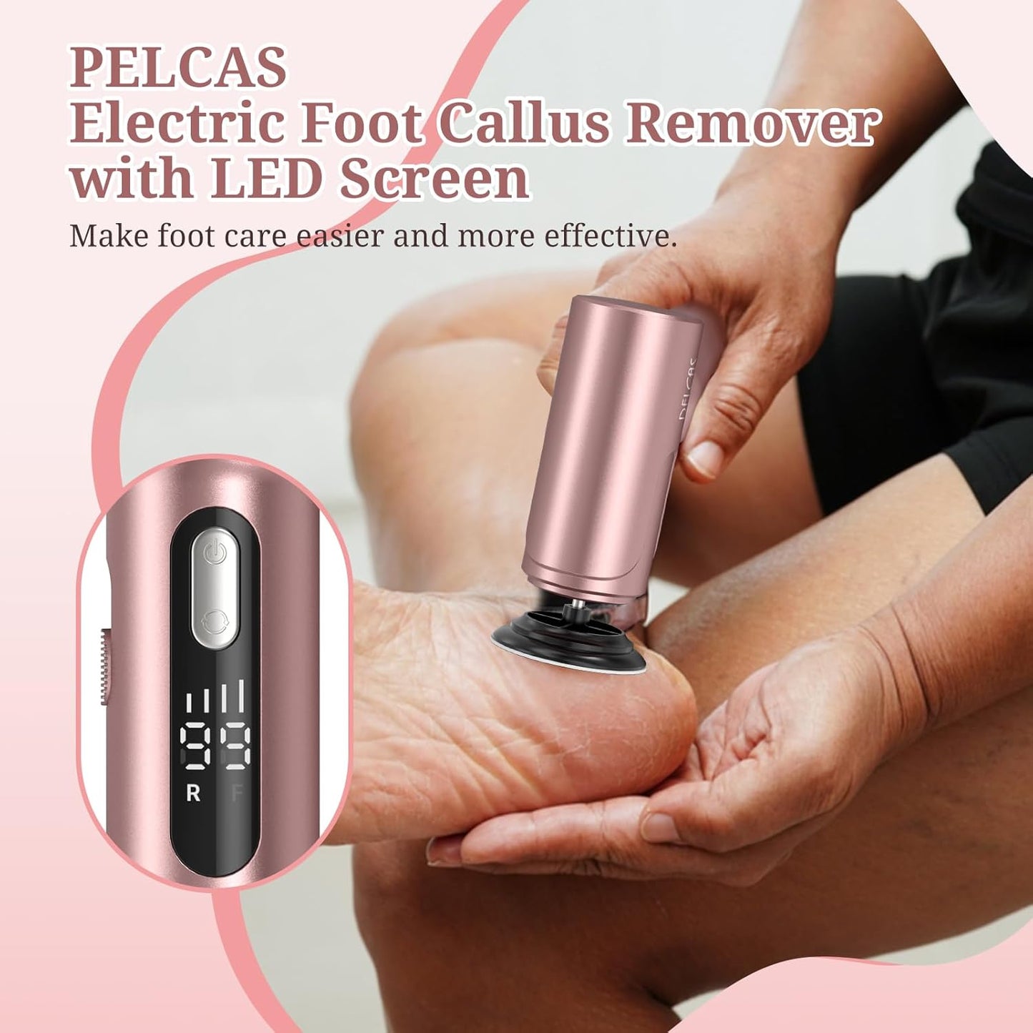 Electric Foot Callus Remover - 2-in-1 Manicure & Pedicure Kit with LED Screen | Cordless Foot File, 100 PCS Sandpapers, Pink