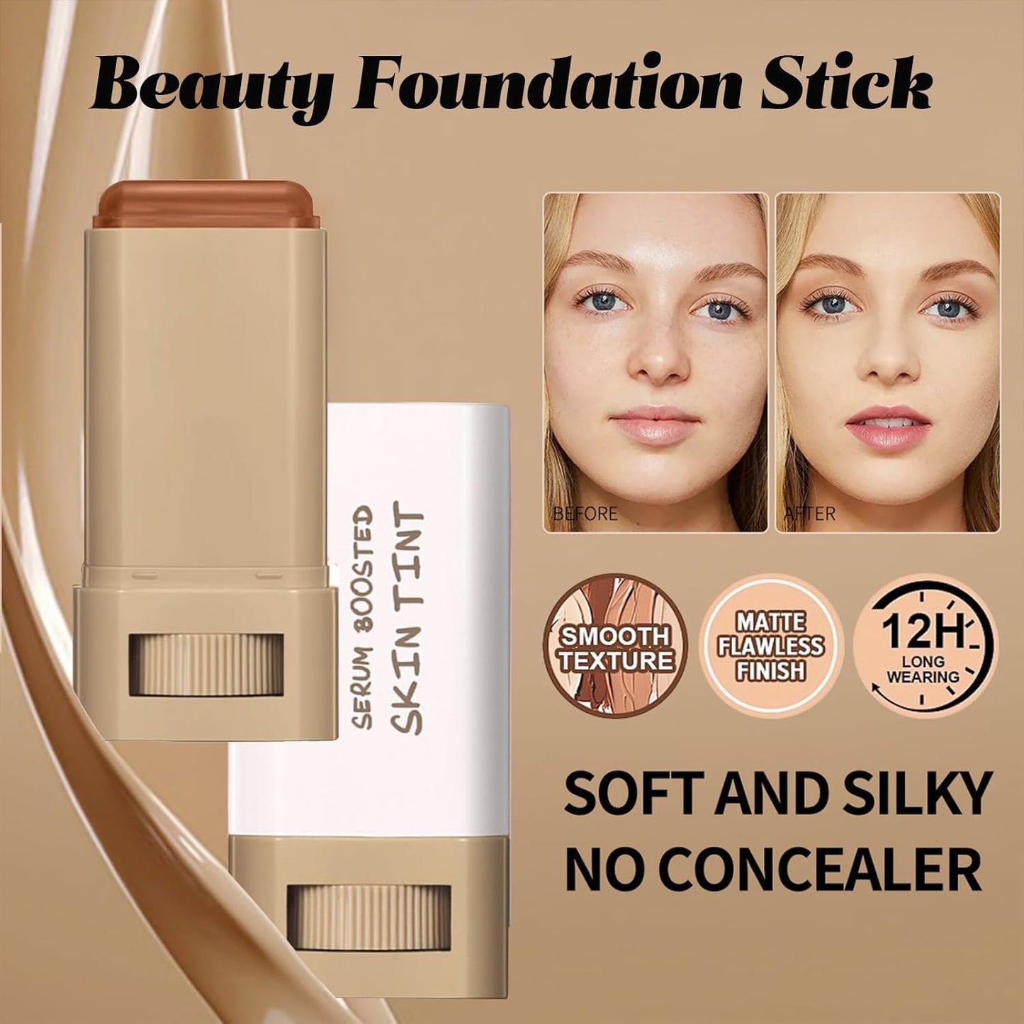 Foundation Stick Beauty Balm - Tinted Moisturizing Serum for Full Coverage | Brightening Face Stick (#01)