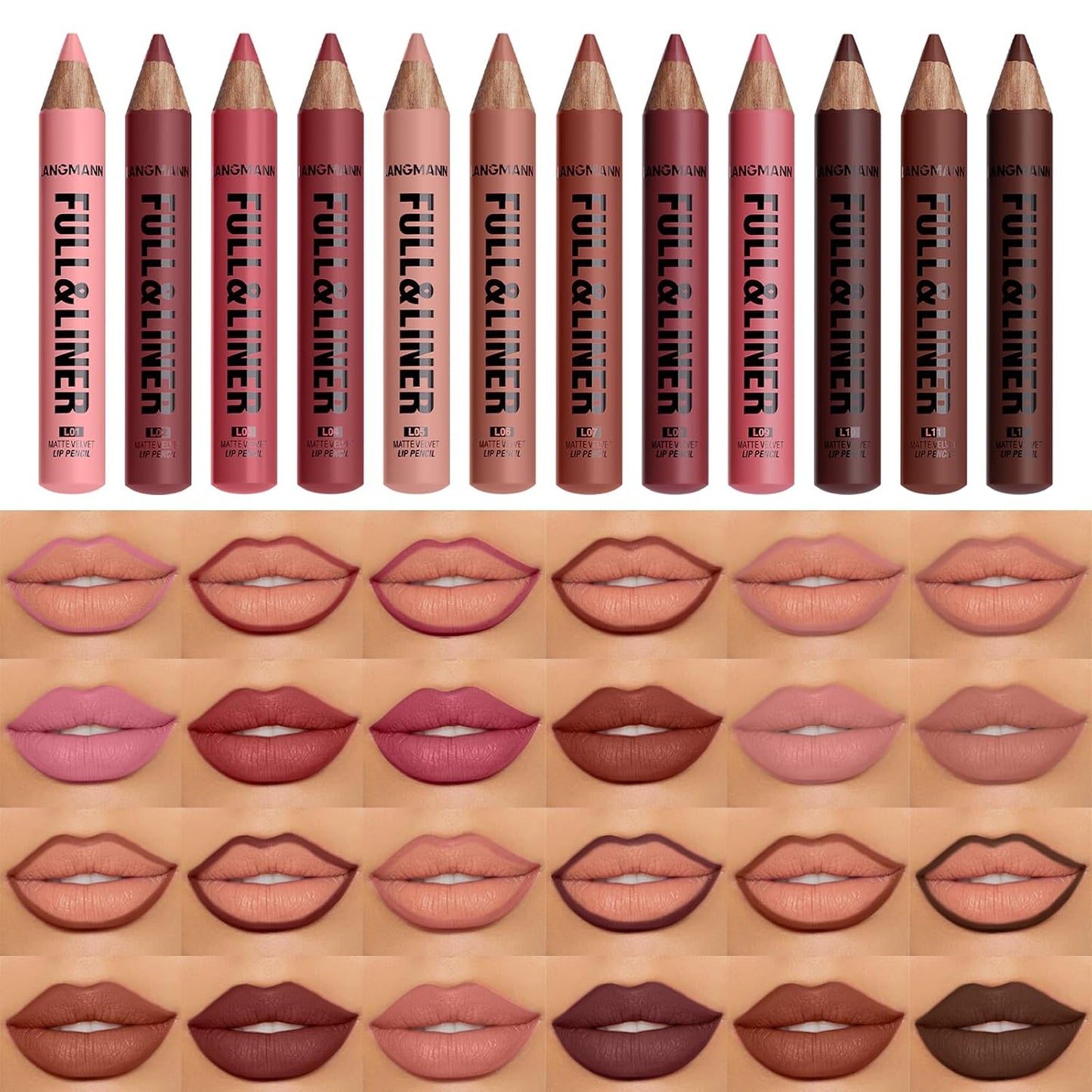 Matte Velvet Lip Liner Pencil Set - 12 Highly Pigmented, Smudge-Resistant Vegan Pencils for Shaping & Contouring