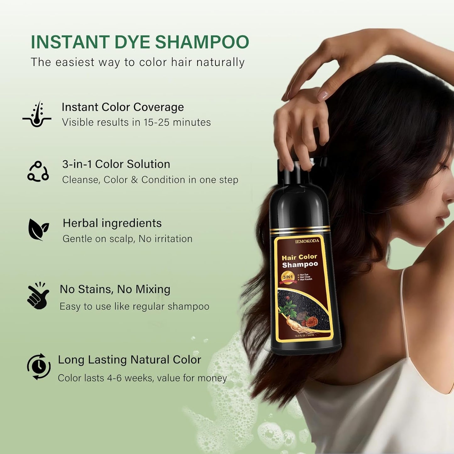 Cherry Brown Hair Dye Shampoo - 3 in 1 Color Treatment for Quick Results | Nourishing Formula