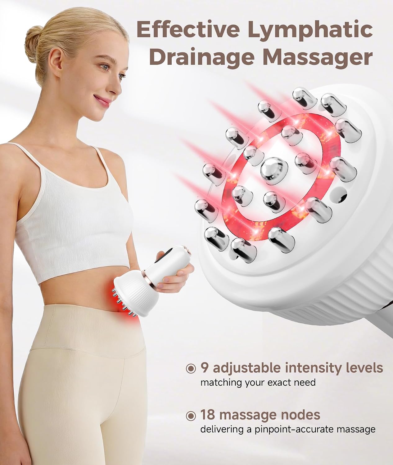 Lymphatic Drainage Massager - Anti-Cellulite Body Sculpting Machine with Red Light Therapy & Vibration | White