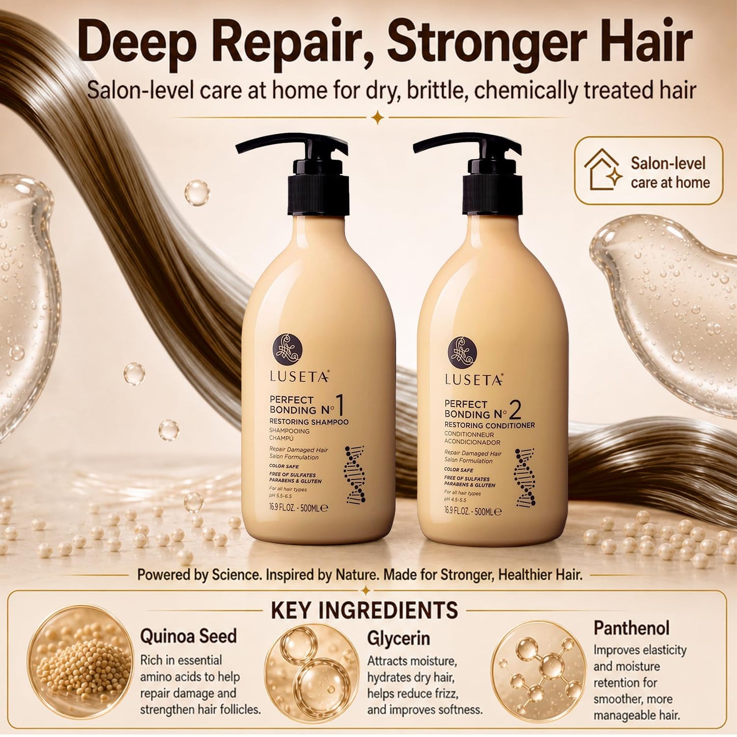 Bond Repair Shampoo & Conditioner Set for Chemically Damaged Hair - Deep Moisture & Shine | 2x16.9 oz