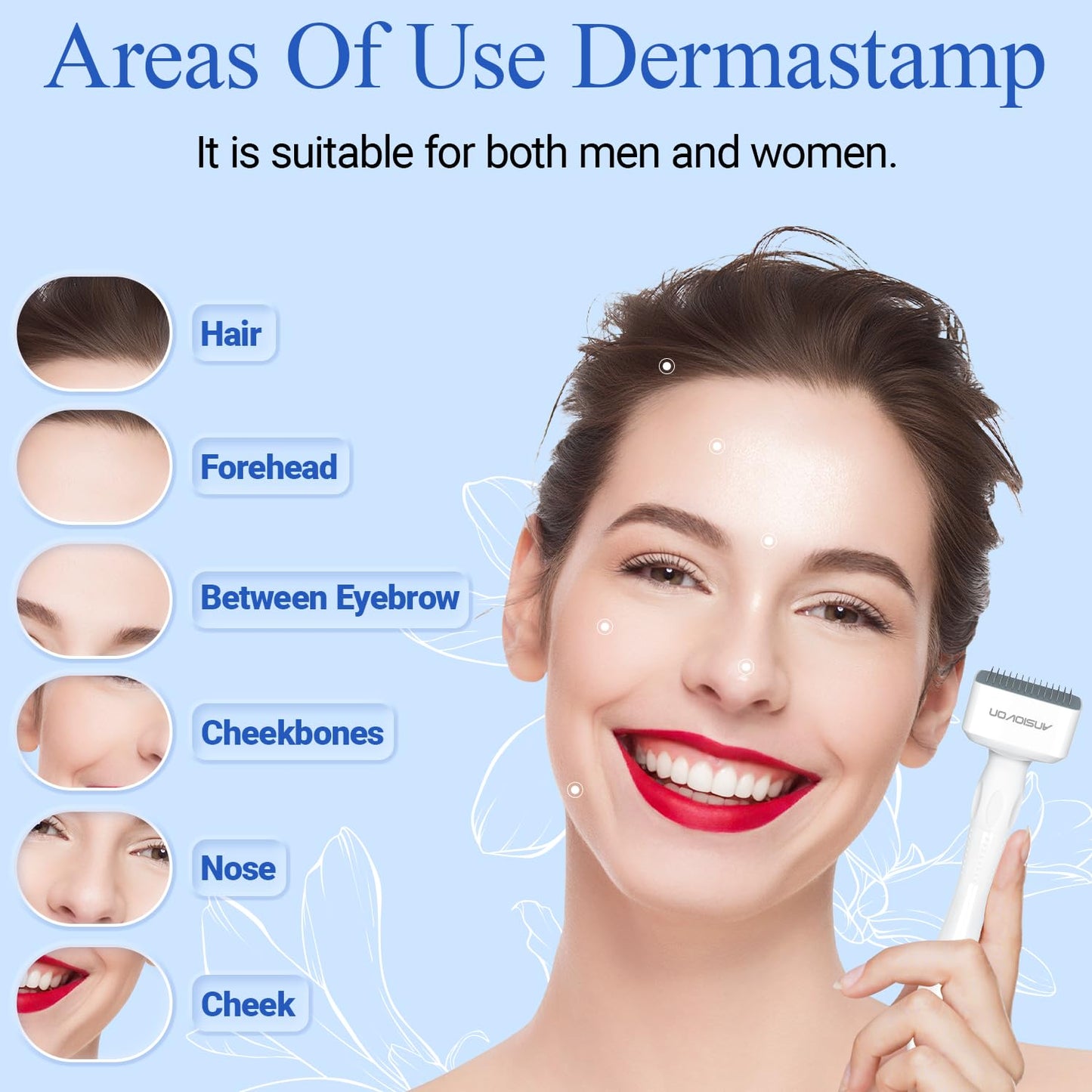Microneedling Stamp - ANSIOVON Derma Stamp for Hair, Face & Scalp | At-Home Dermastamp for Men & Women