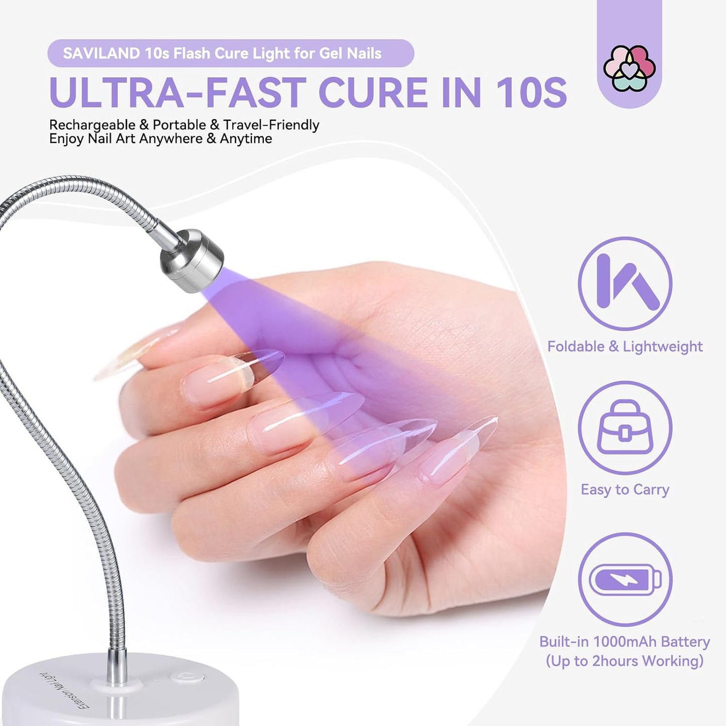 SAVILAND Gooseneck UV Nail Lamp - 12W Gel Light with Touch Switch & 3 Timer Settings | Quick Drying, Adjustable Design