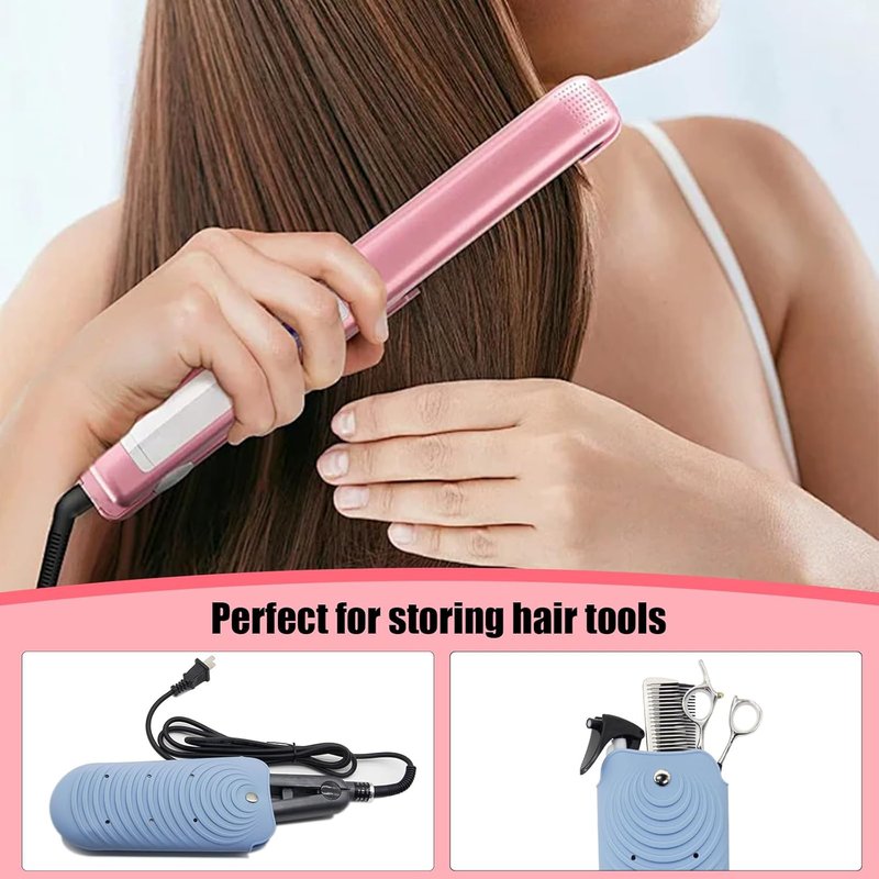 Heat Resistant Silicone Mat - Portable Curling Iron & Flat Iron Holder | Travel Case, Blue