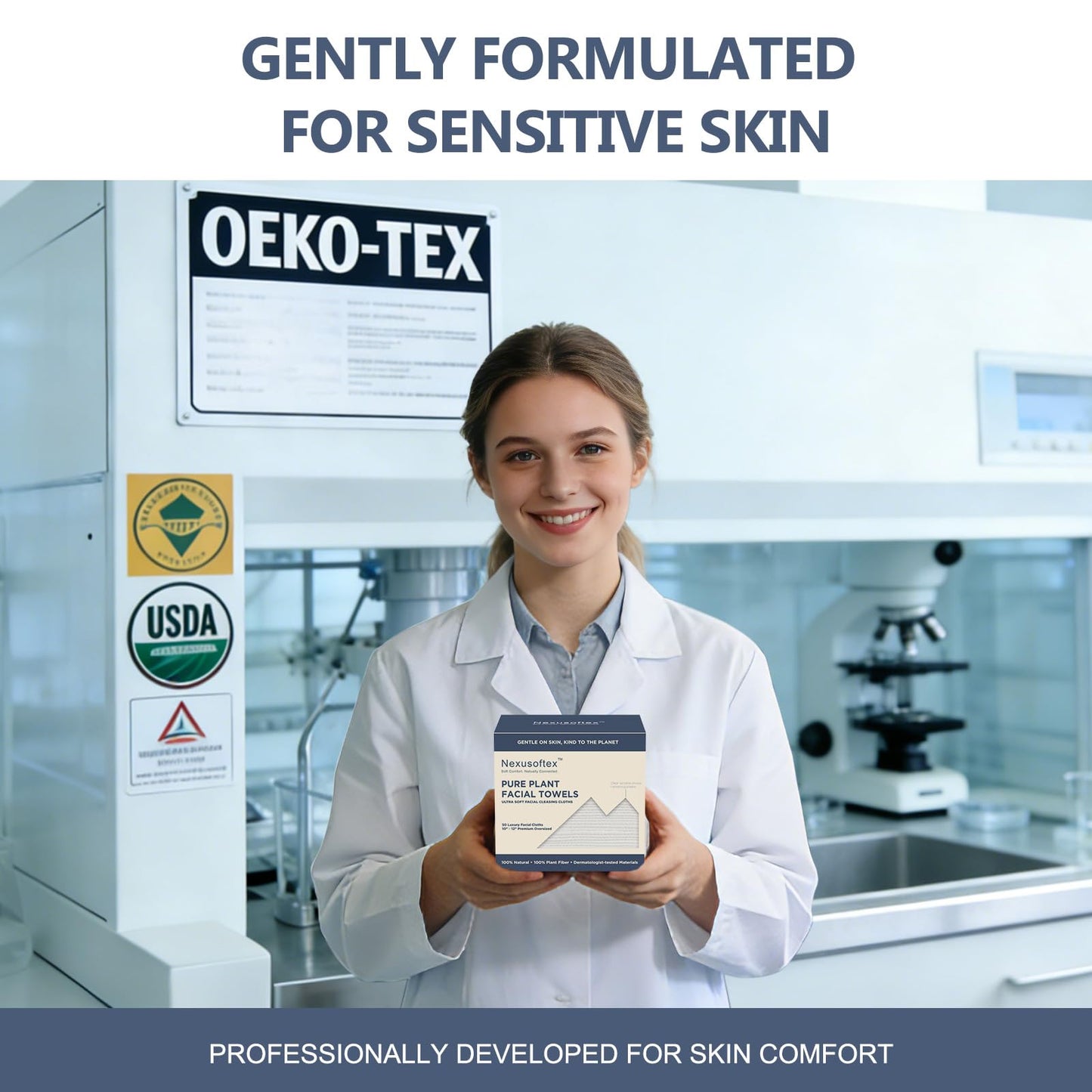 Premium Disposable Face Towels, 10"x12" XL, 90gsm Ultra-Thick 100% USDA Biobased Facial Towel, Gentle for All Skin Types, Magnetic Closure Box with Visibility Window (1 pack of 50ct)
