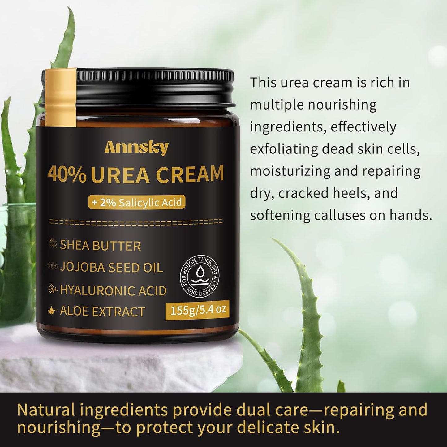 Urea Cream 40% with Salicylic Acid 2% - Maximum Strength Foot Cream for Dry, Cracked Heels | 155g