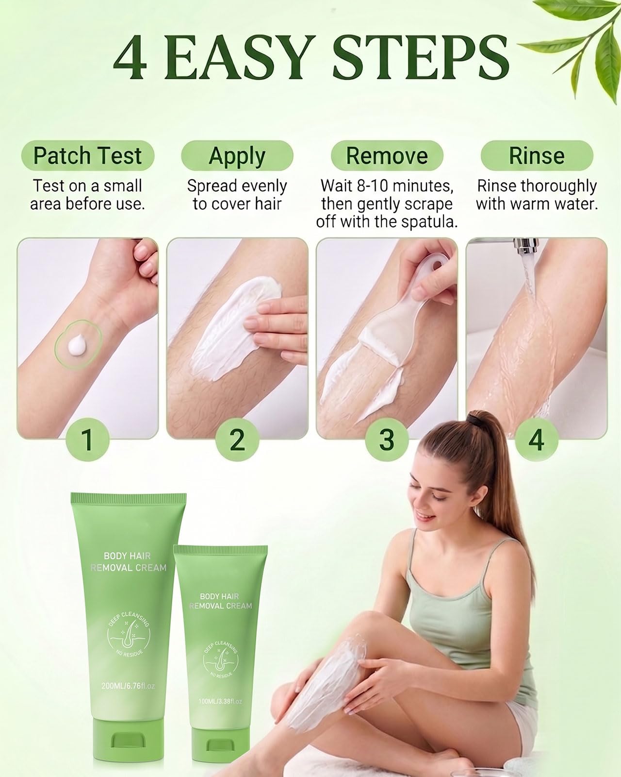 Body Hair Removal Cream for Women & Men – Gentle Depilatory Cream, Fast & Effective Body Hair Remover for Legs, Arms, Underarms & Bikini Line, Smooth & Soothing Skin Finish