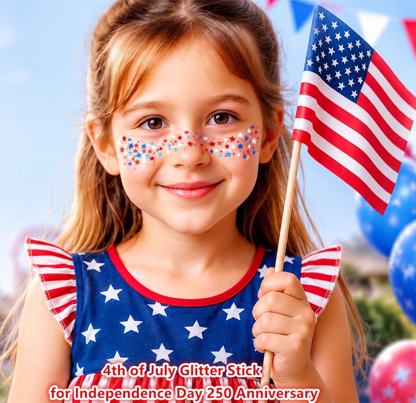 Go Ho 4th of July Accessories for Women Kids - Star Face Body Hair Glitter,Patriotic Red White and Blue Glitter Gel Sparkle Makeup for Independence Day 250 Anniversary USA