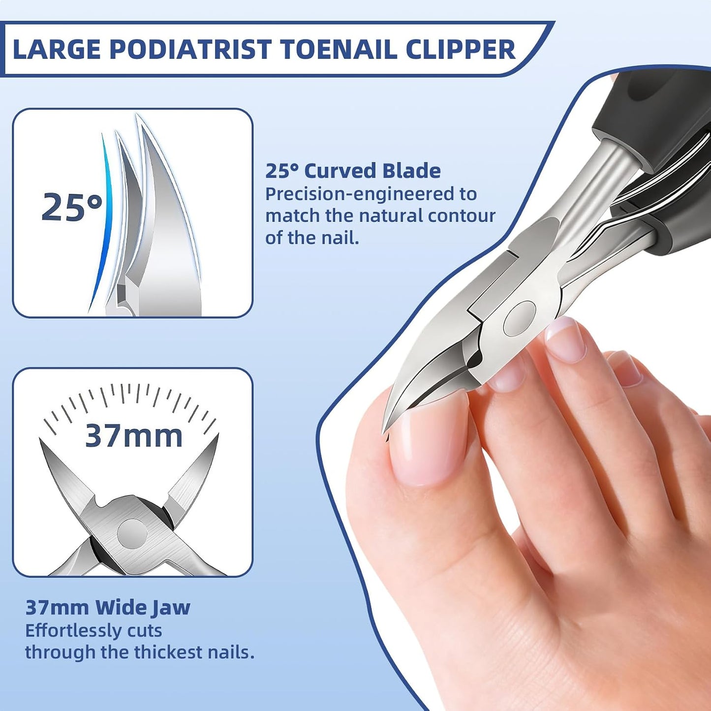 Toenail Clippers for Seniors - Heavy Duty Ingrown Nail Cutter with Long Handle | 5-Piece Set for Thick Toes
