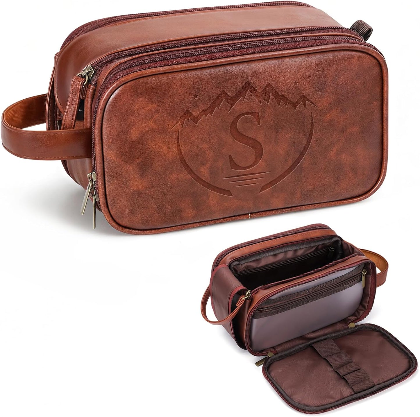 Personalized Travel Toiletry Bag - Waterproof PU Leather, Large Capacity | Engraved Initials Gift for Men, Dads, Husbands