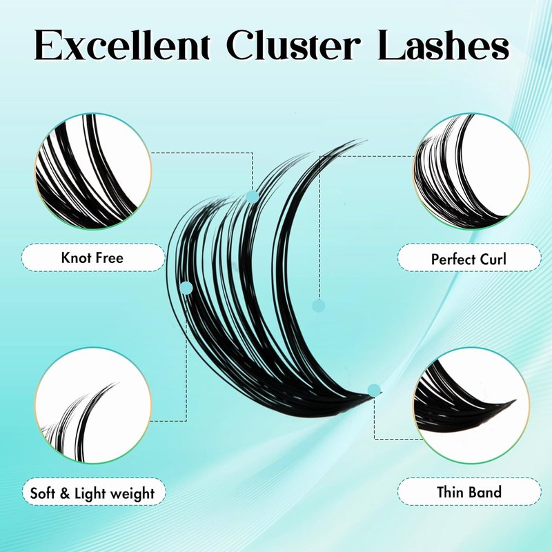 Eyelash Extension Kit - Thick Curl Fluffy Clusters with Bond, Seal & Tweezers | 80 Pieces, 10-18mm