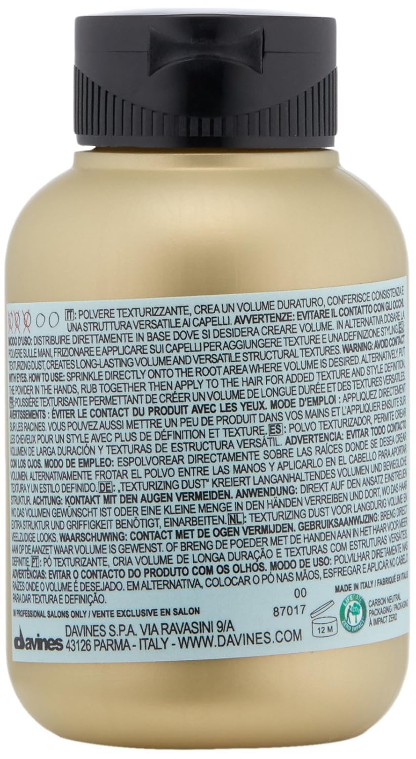 Davines Texturizing Dust Powder - Medium Hold Volume Powder for Root Lift | Matte Texture & Grip, 0.28 oz