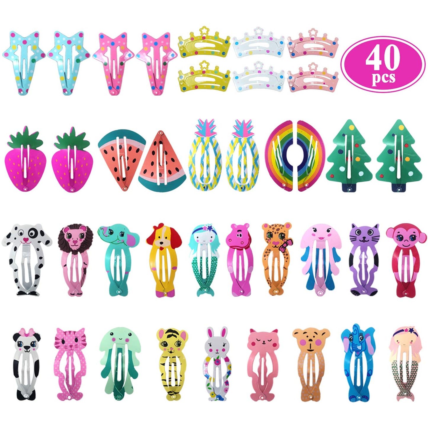 Funtopia Hair Clips for Girls - 100 Pcs No Slip Metal Snap Barrettes | Cute Candy Color Cartoon Designs