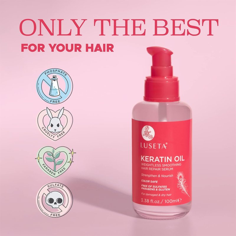 Luseta Keratin Hair Oil Serum - Strengthening Treatment for Color-Treated & Damaged Hair | 3.38 oz, Sulfate-Free