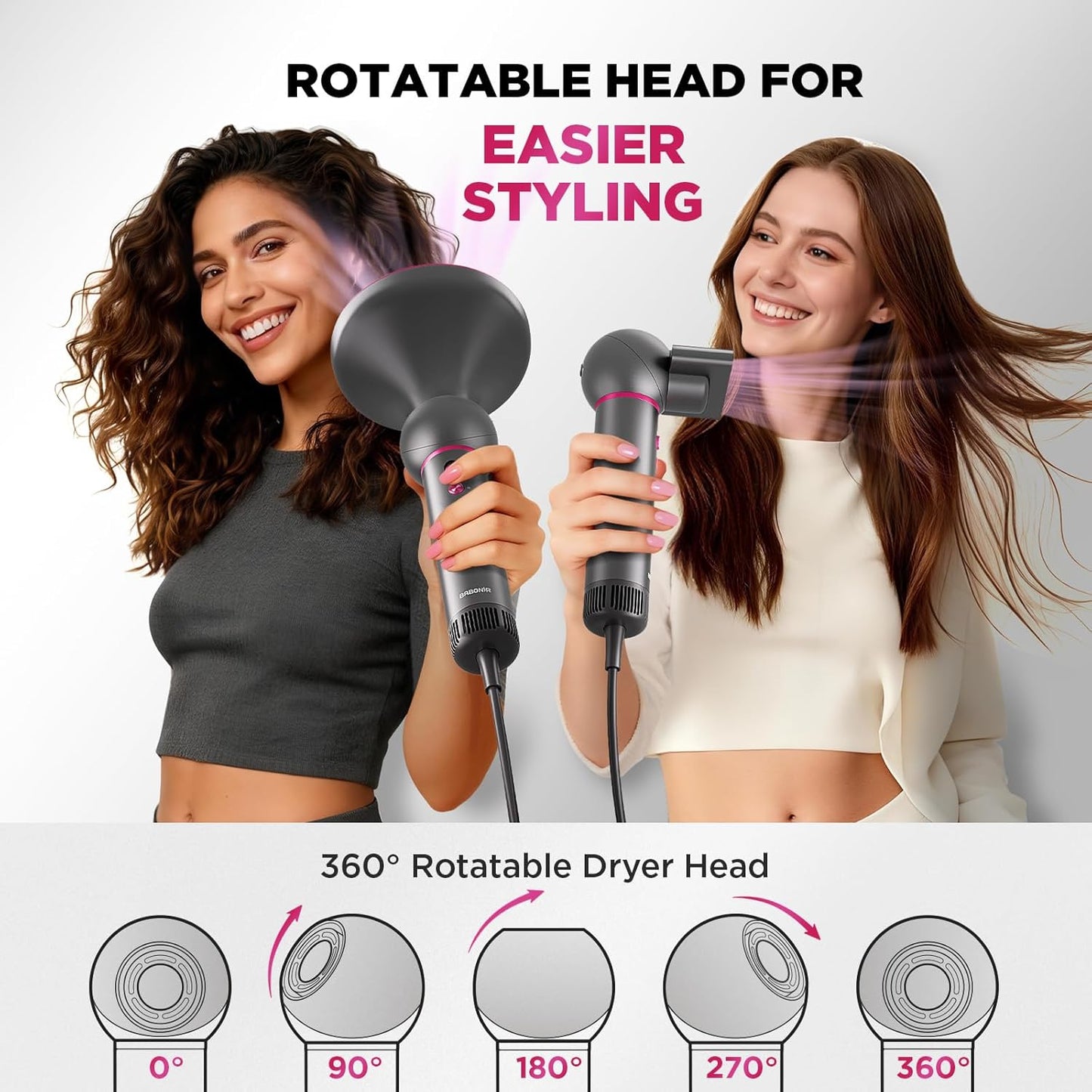 Travel Hair Dryer for Women - Lightweight 360° Rotatable Ionic Blow Dryer with Diffuser | Compact & Portable for Home & Travel