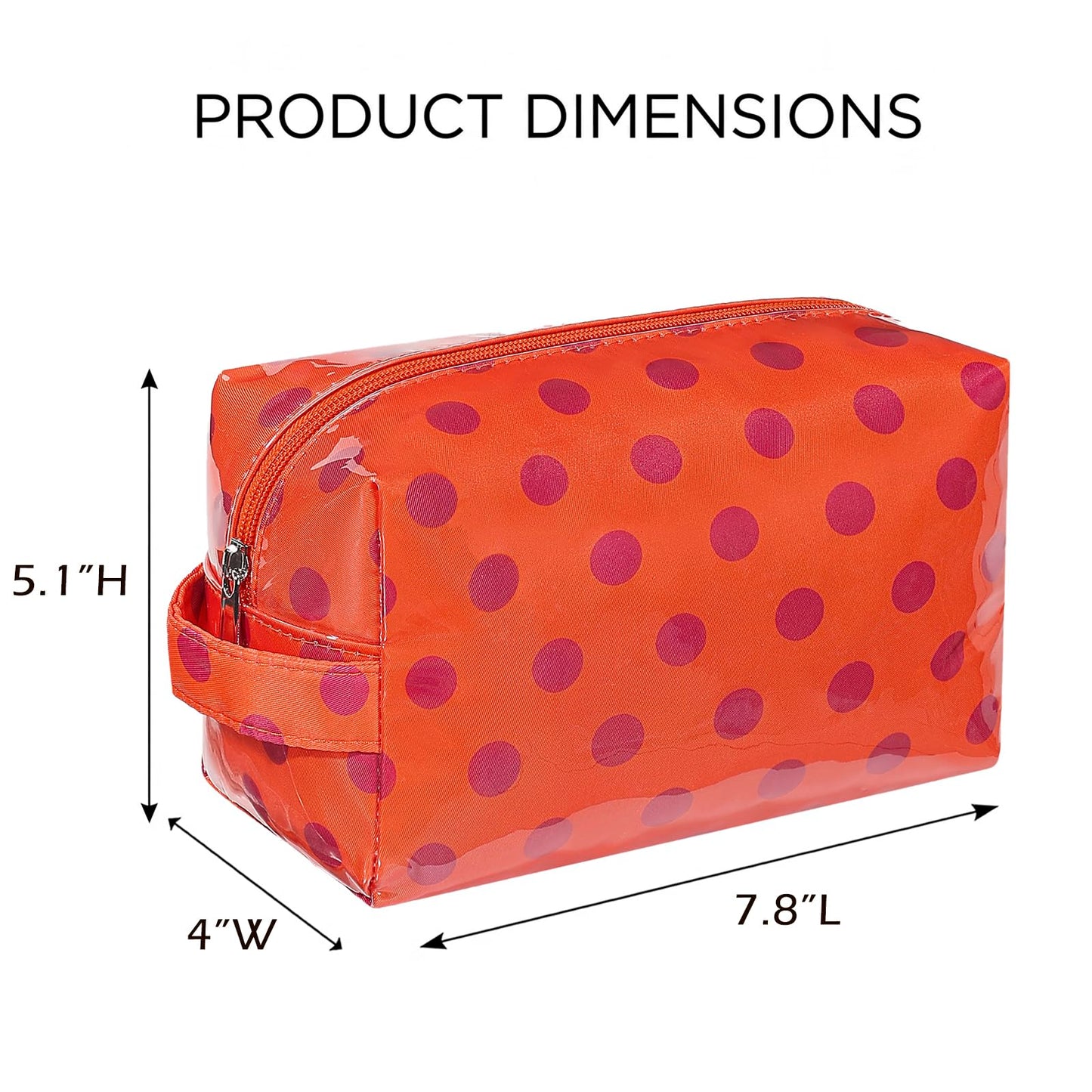 Lestikave PVC Polka Dots Makeup Bag,Easy to Clean,Waterproof Clear Coated Cosmetic Bag,Cute Travel Organizer Zipper Pouch for Beach Vacation Essentials(05Orange)