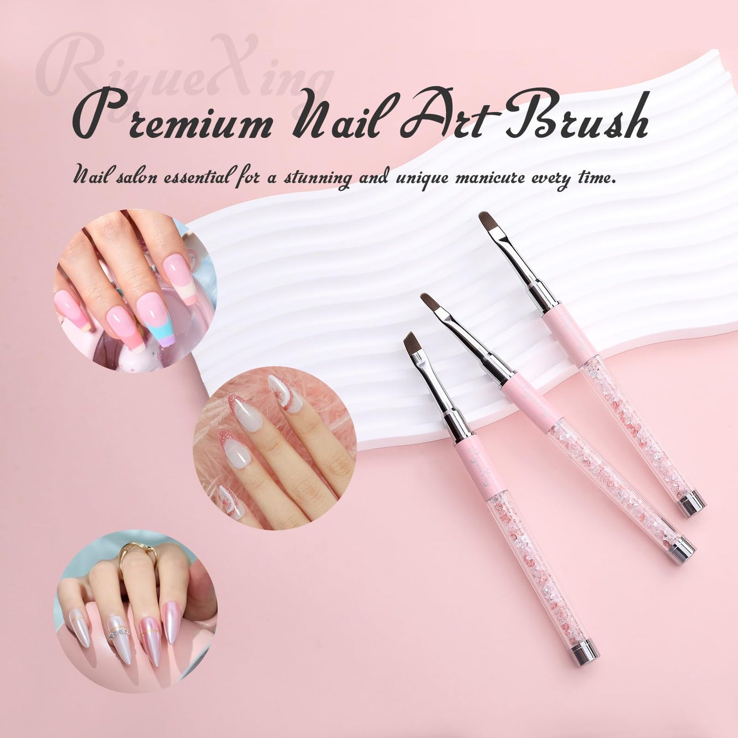 3PCS Nail Art Clean Up Brushes -Round/Angled Nail Brushes for Cleaning Polish Mistakes on the Cuticles, Brushes for Nail Art and Designs Painting DIY