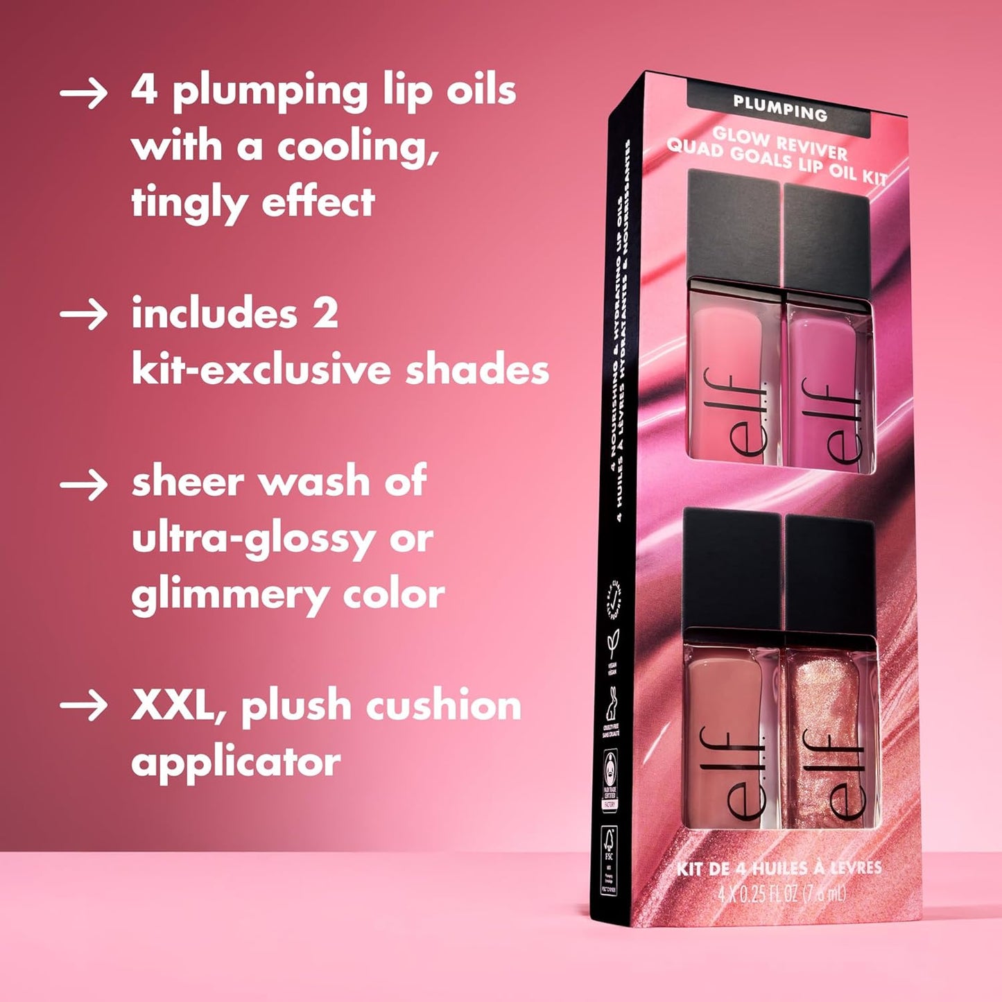 e.l.f. Glow Reviver Plumping Lip Oil Kit - Nourishing Tinted Oils for High-Shine Finish | Vegan, 4 Shades