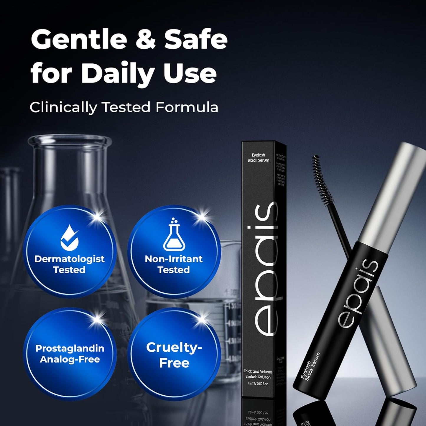 Eyelash Growth Serum - 2-in-1 Tinted Treatment with 7 Peptides & Biotin | Charcoal-Based Formula for Longer, Thicker Lashes