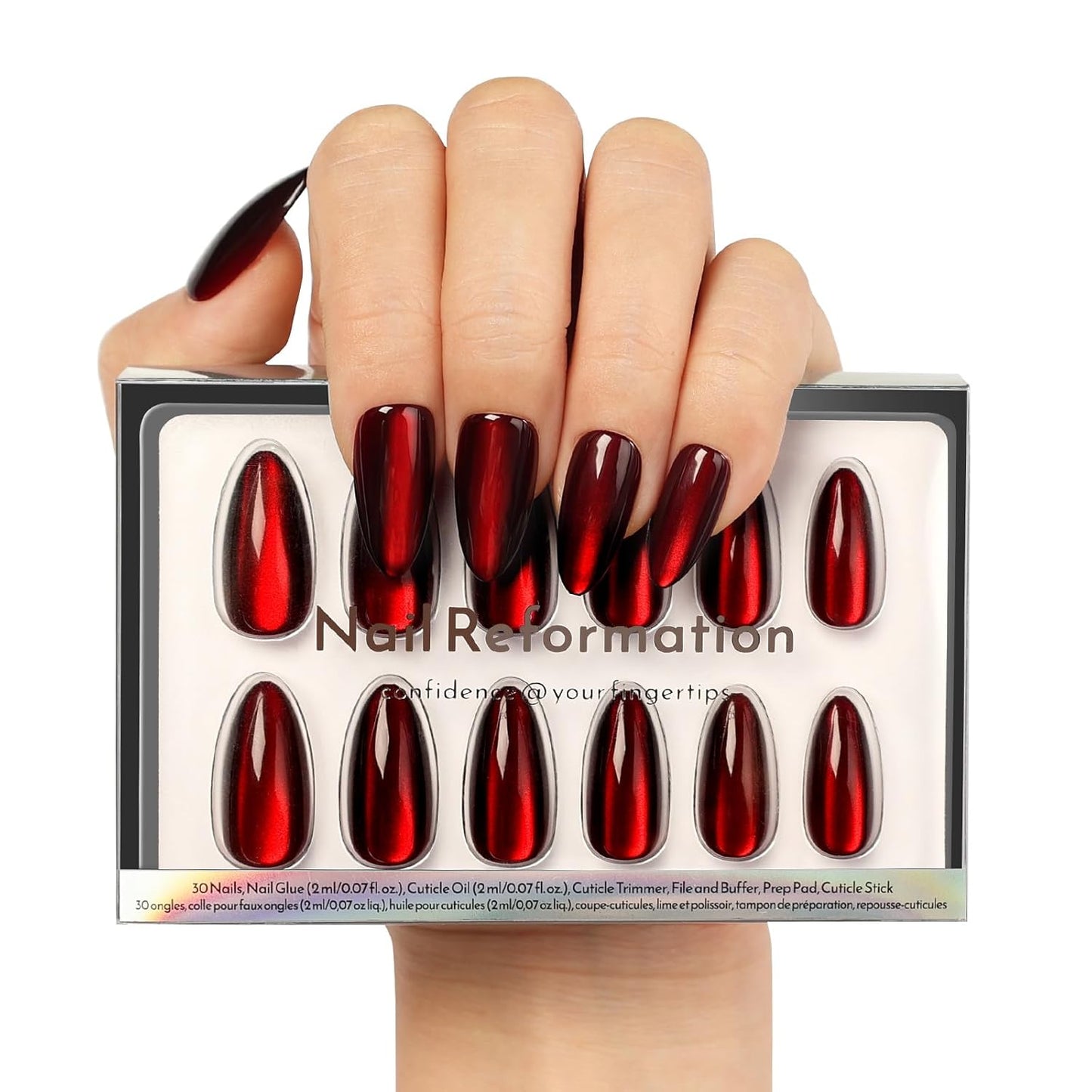 Nail Reformation Press On Nails - Pink Sway Short Coffin Velvet Cat Eye | 32 Nail Kit in 16 Sizes with Glue, Reusable Manicure Gifts for Women