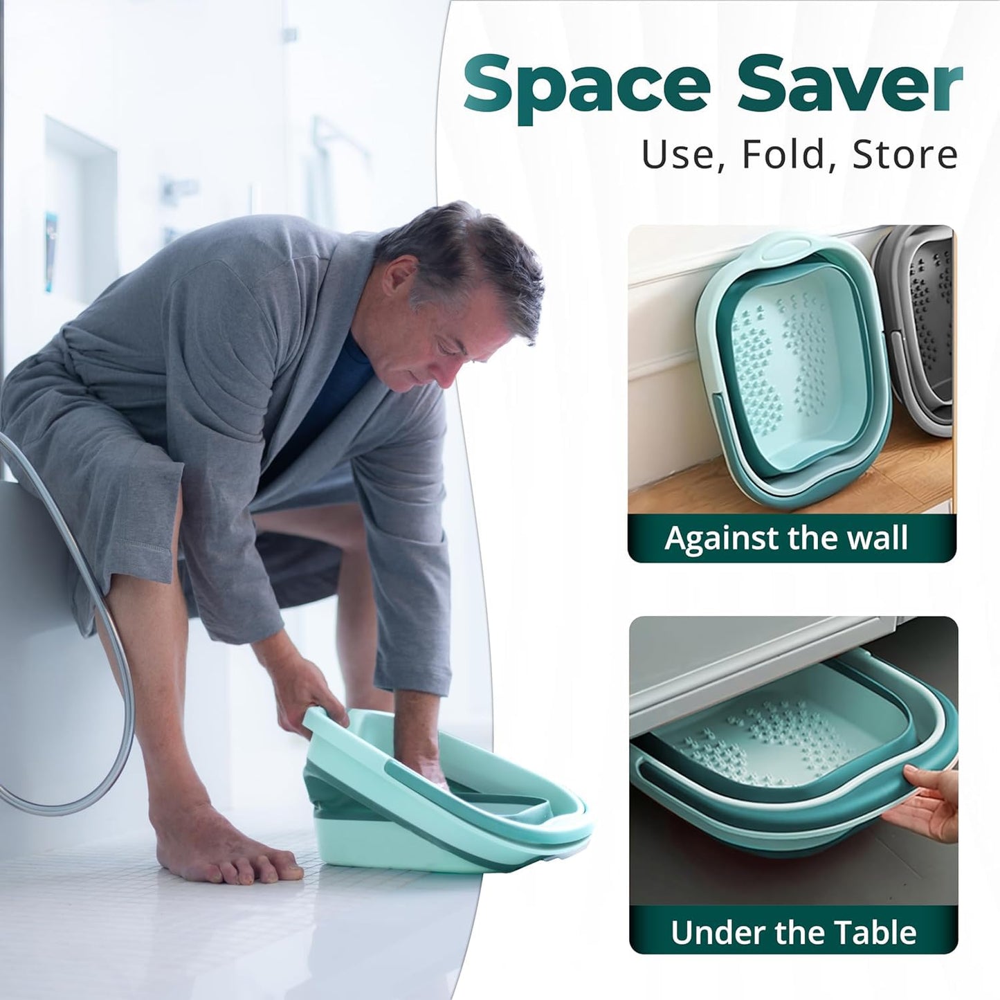 Collapsible Foot Bath Basin - Soaking Tub with Massage Acupoint for Pain Relief | Green Plastic Foot Bucket