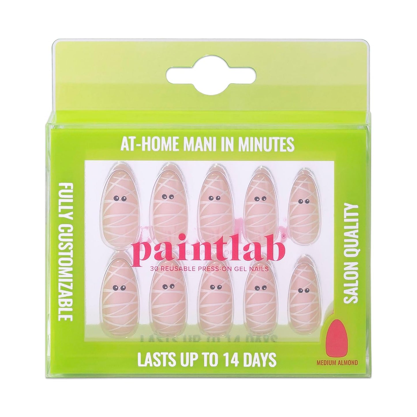 Press On Nails - Mummy Glaze Halloween Almond Fake Nails | 30 Reusable Salon Quality Nails in 15 Sizes with Glue